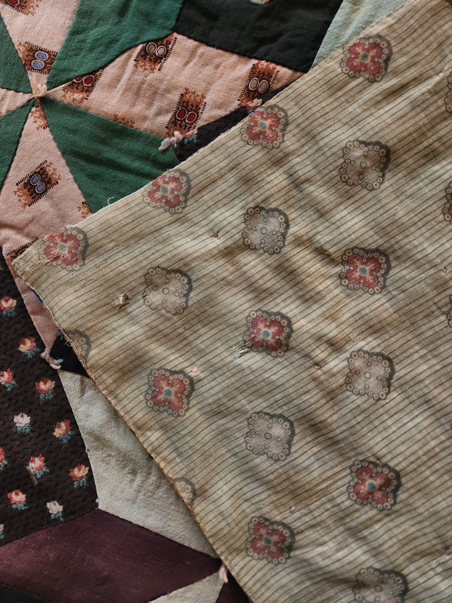 Antique 19th Century Woolen Crib Quilt Hand Tied Touching Stars