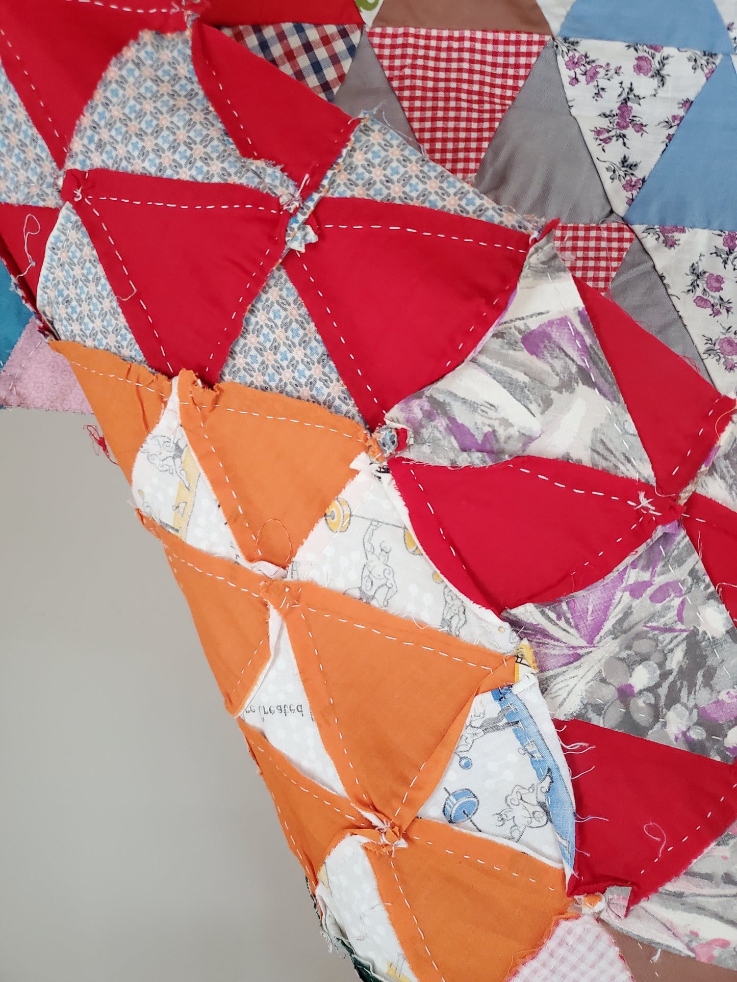 Vintage Half Triangle Feed Sack Quilt, ca 1950