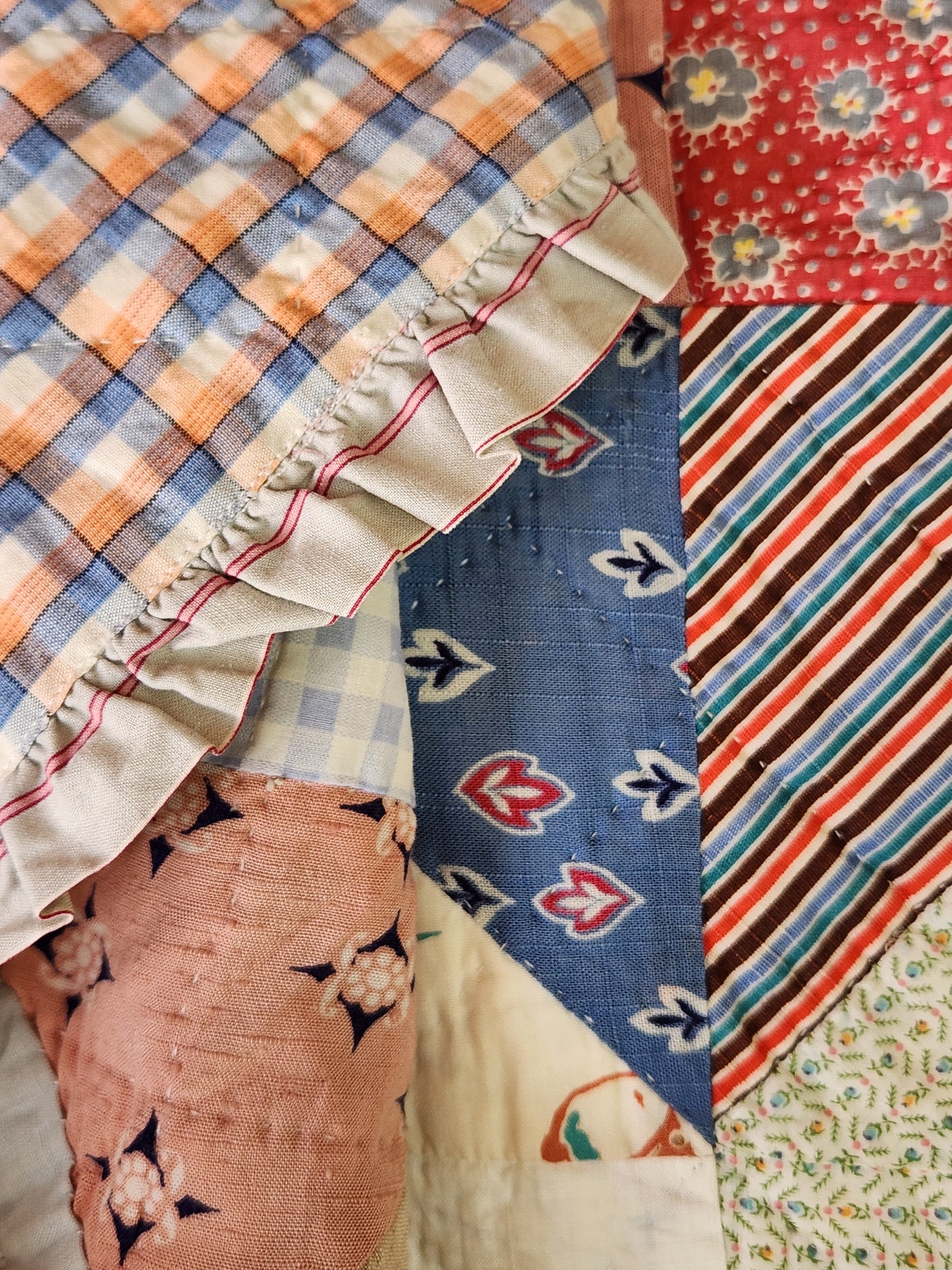 Unique Vintage Patchwork Quilt with Ruffles c1940