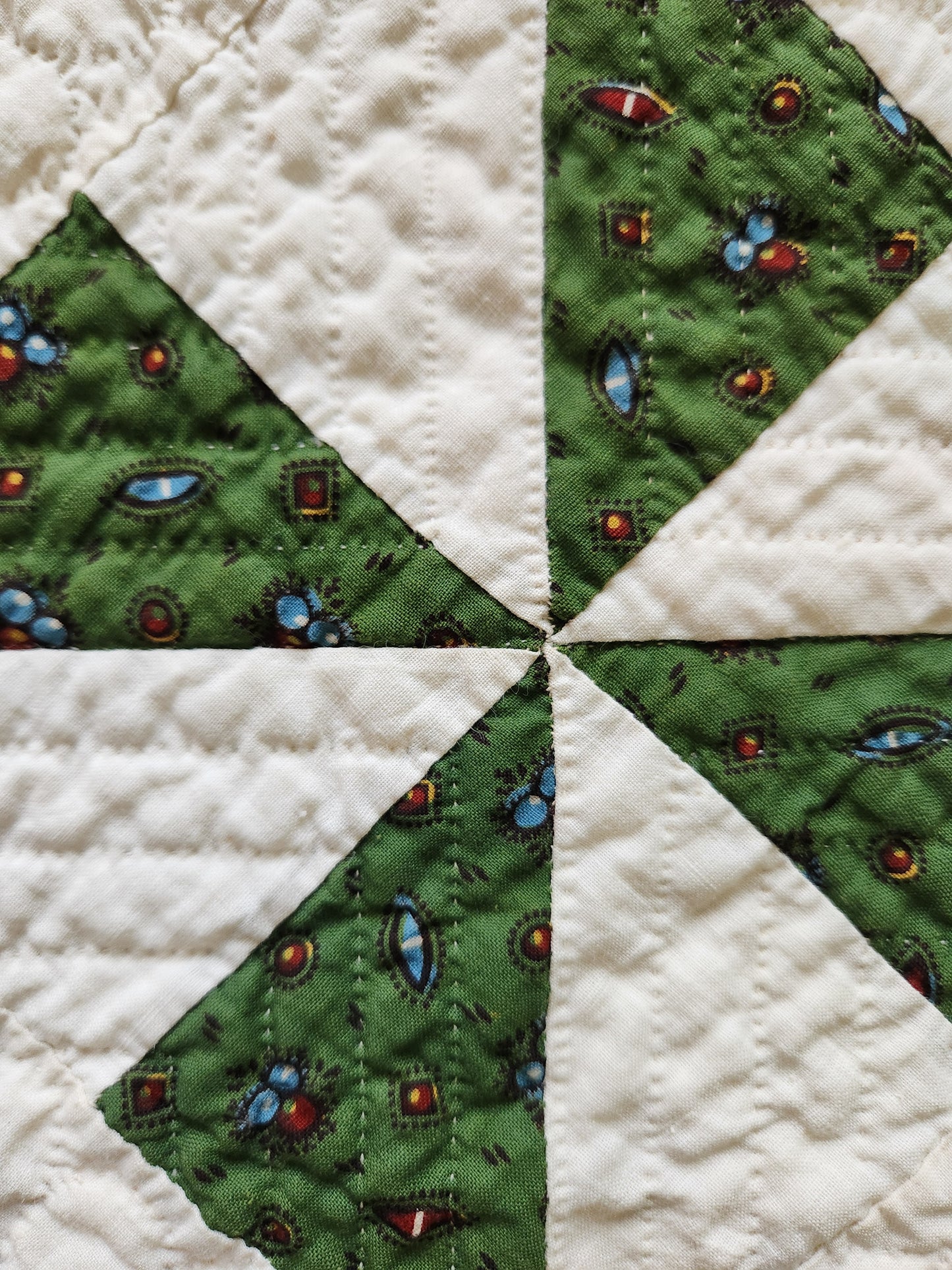 Antique Green & White Pinwheel Quilt c1840