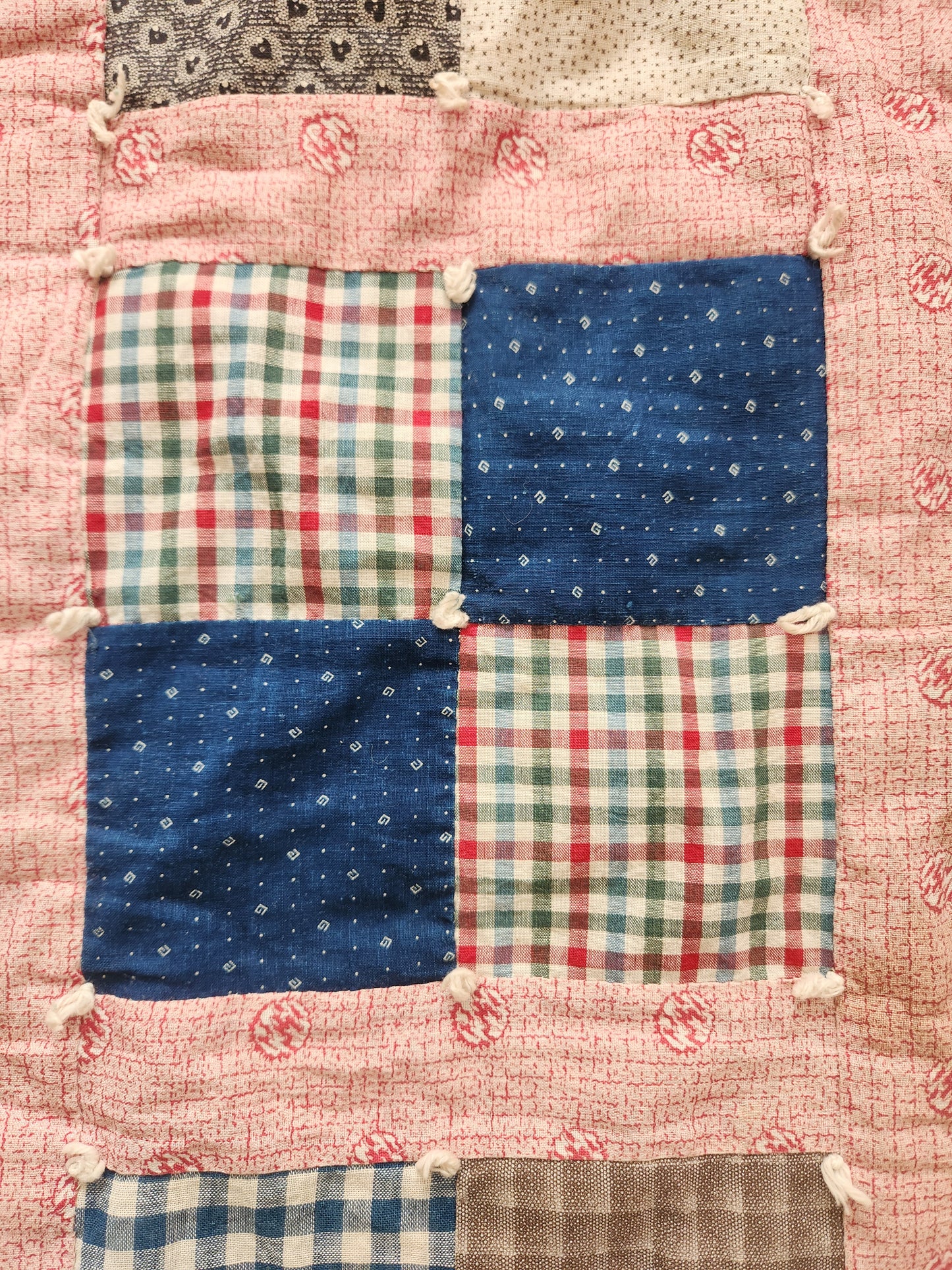 Vintage Four Patch Hand Tied Comforter Quilt c1930