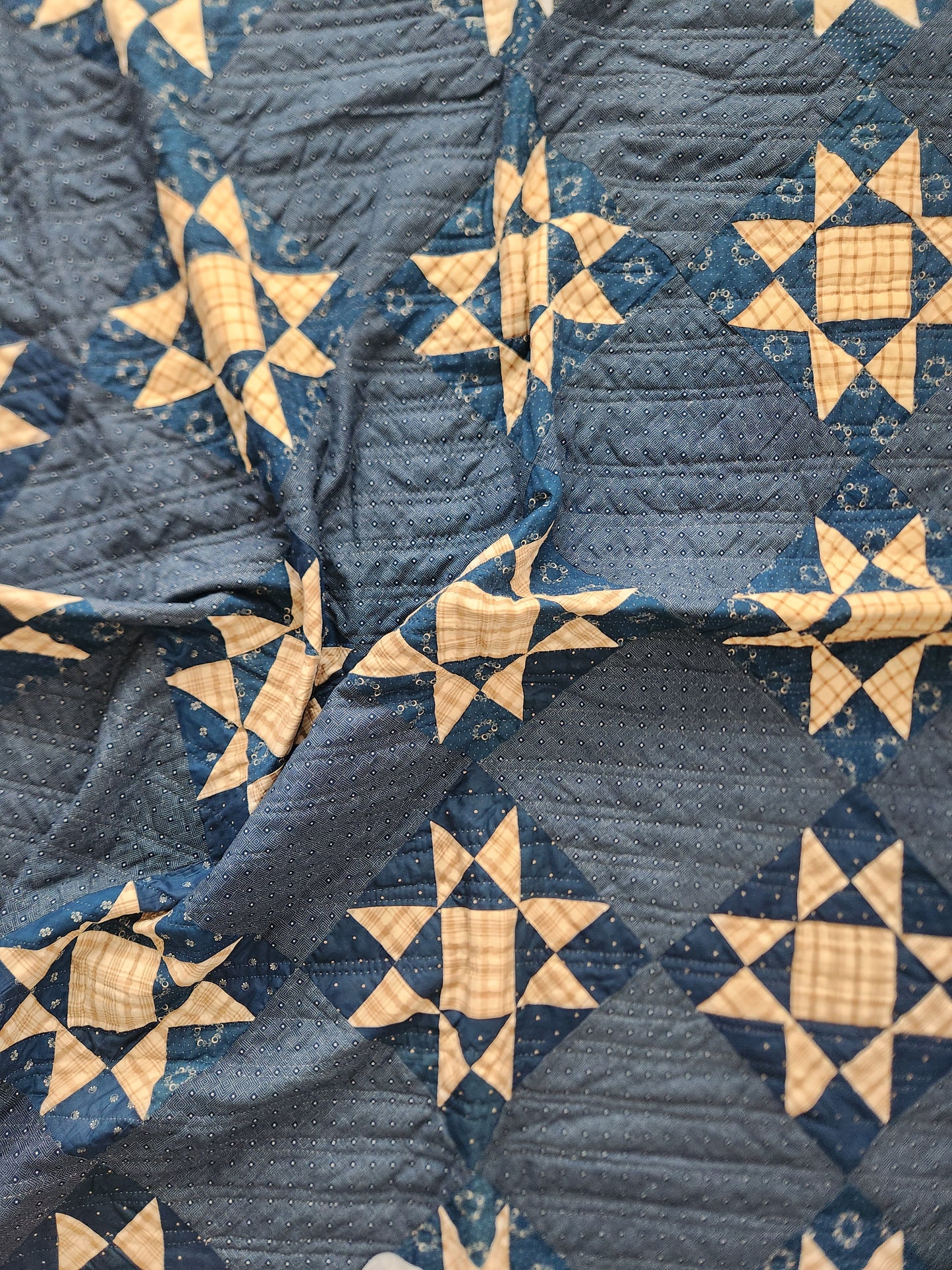 Blue Antique Ohio Star Quilt c1900