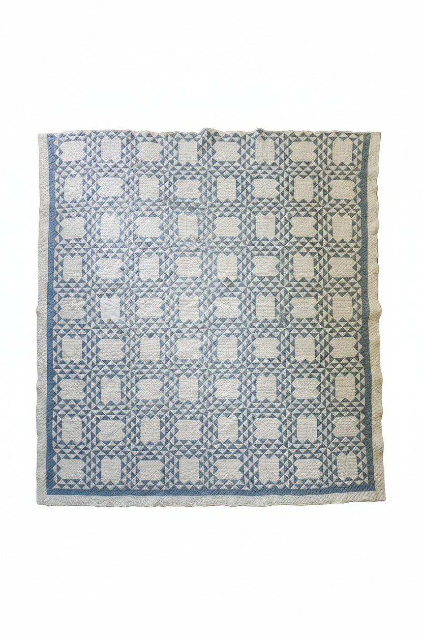 Antique Blue & White Ocean Waves Quilt c1900