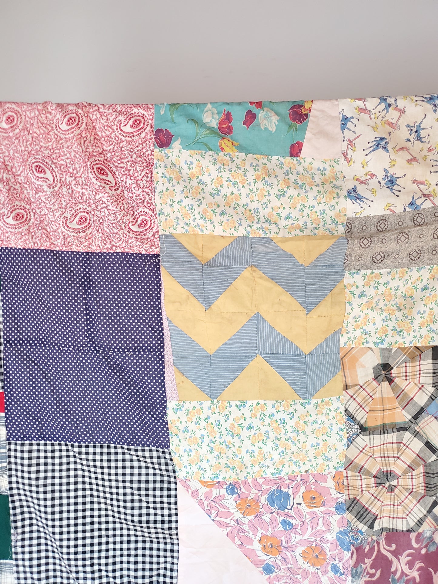 Vintage Feed Sack Quilt Top, Mid 20th Cent