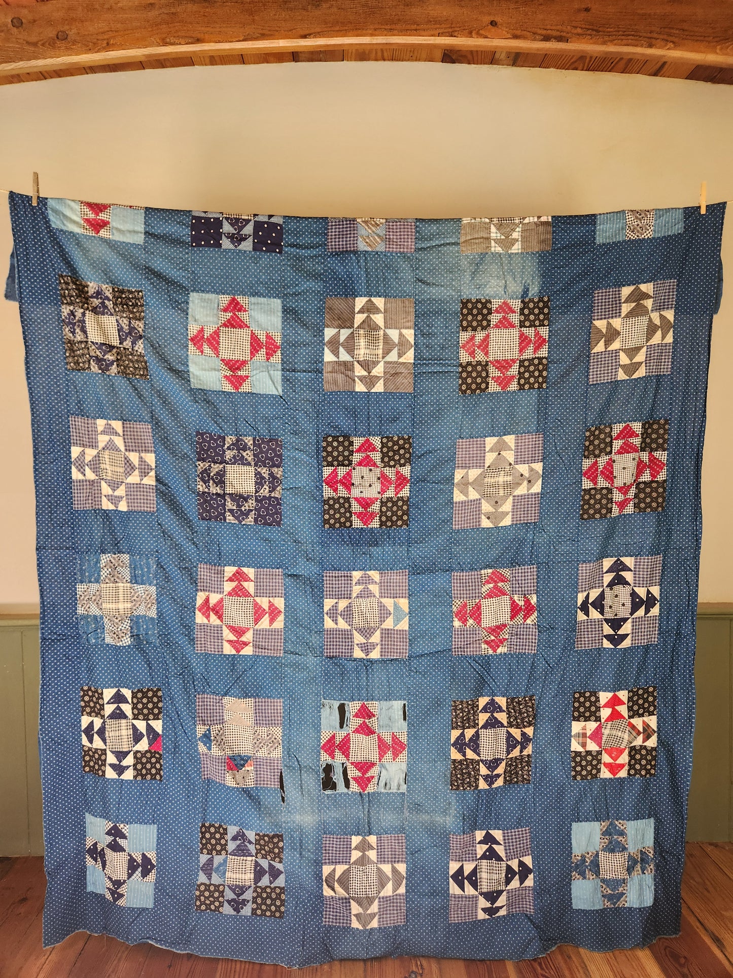 Antique Indigo Patchwork Quilt Top c1900
