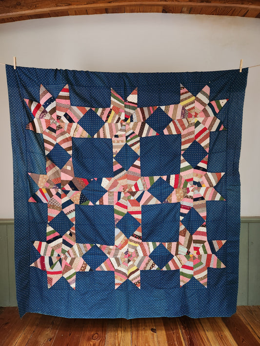 Stunning 19th Century String Star Quilt Top