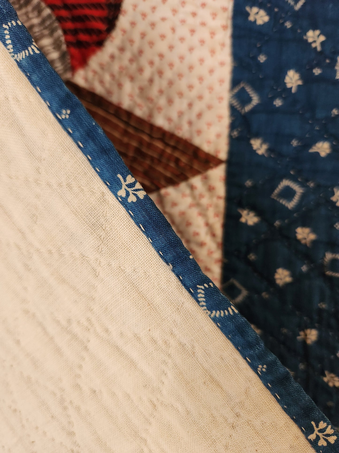 Antique Indigo & White Patchwork Crown Quilt c1890