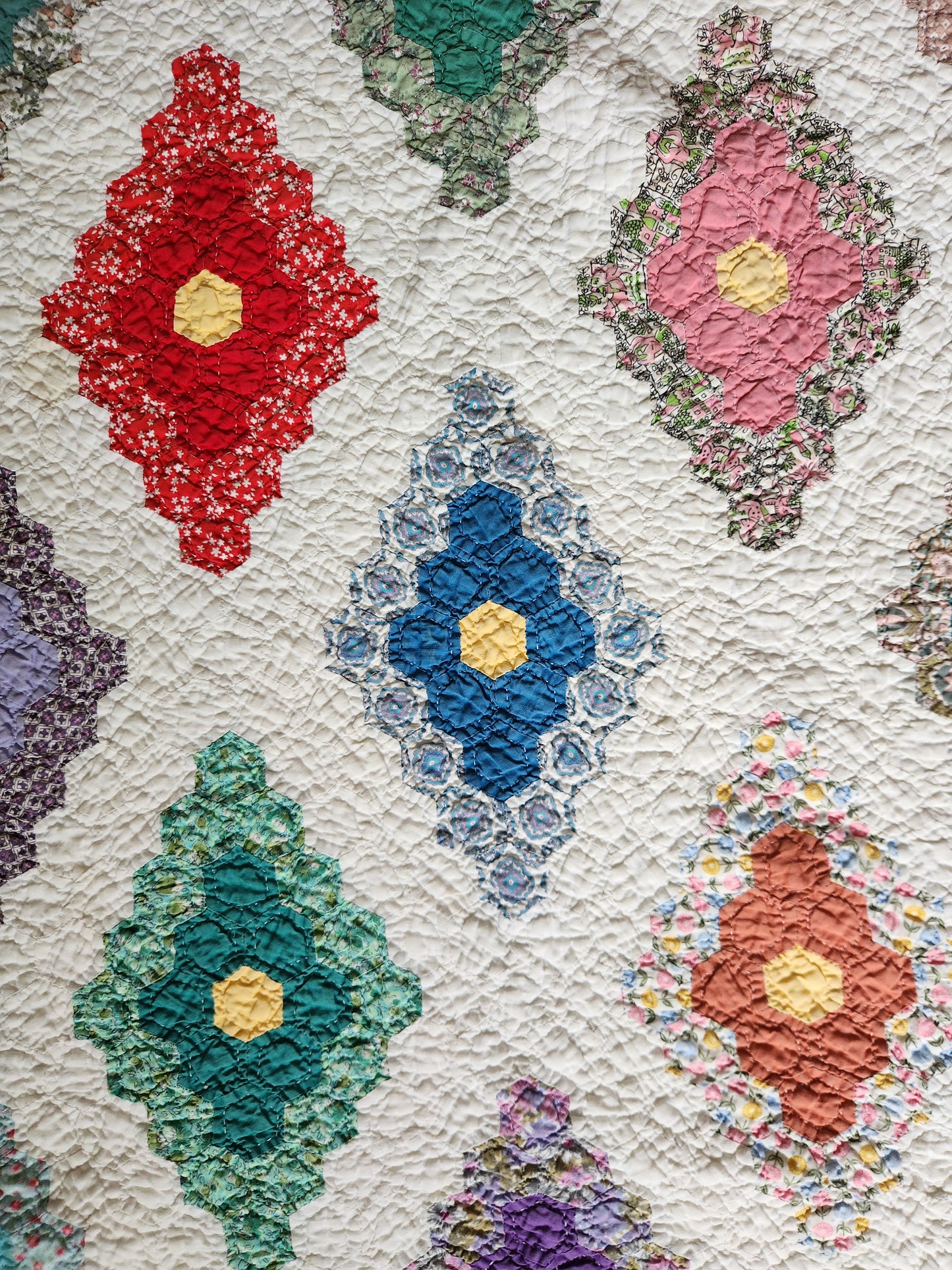 Vintage Hexagon Flower Quilt c1950