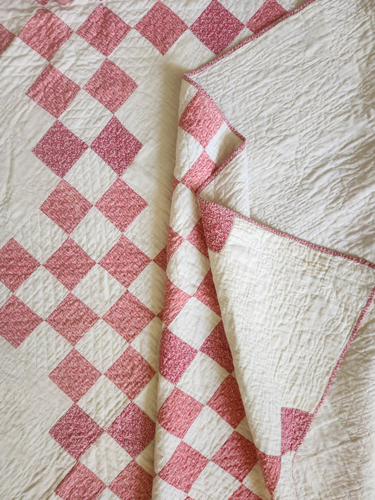 Antique Pink & White Irish Chain Quilt