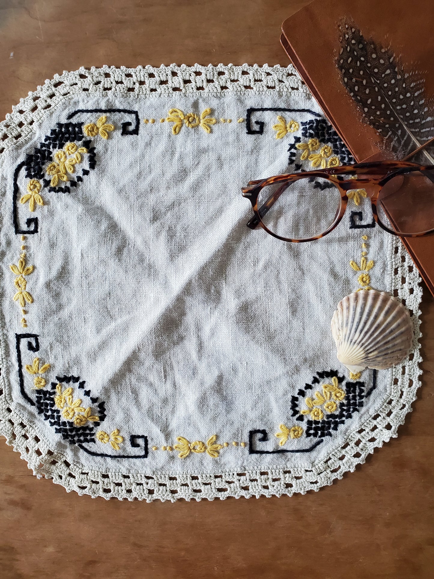 Vintage Hand Embroidered Linen Cloth