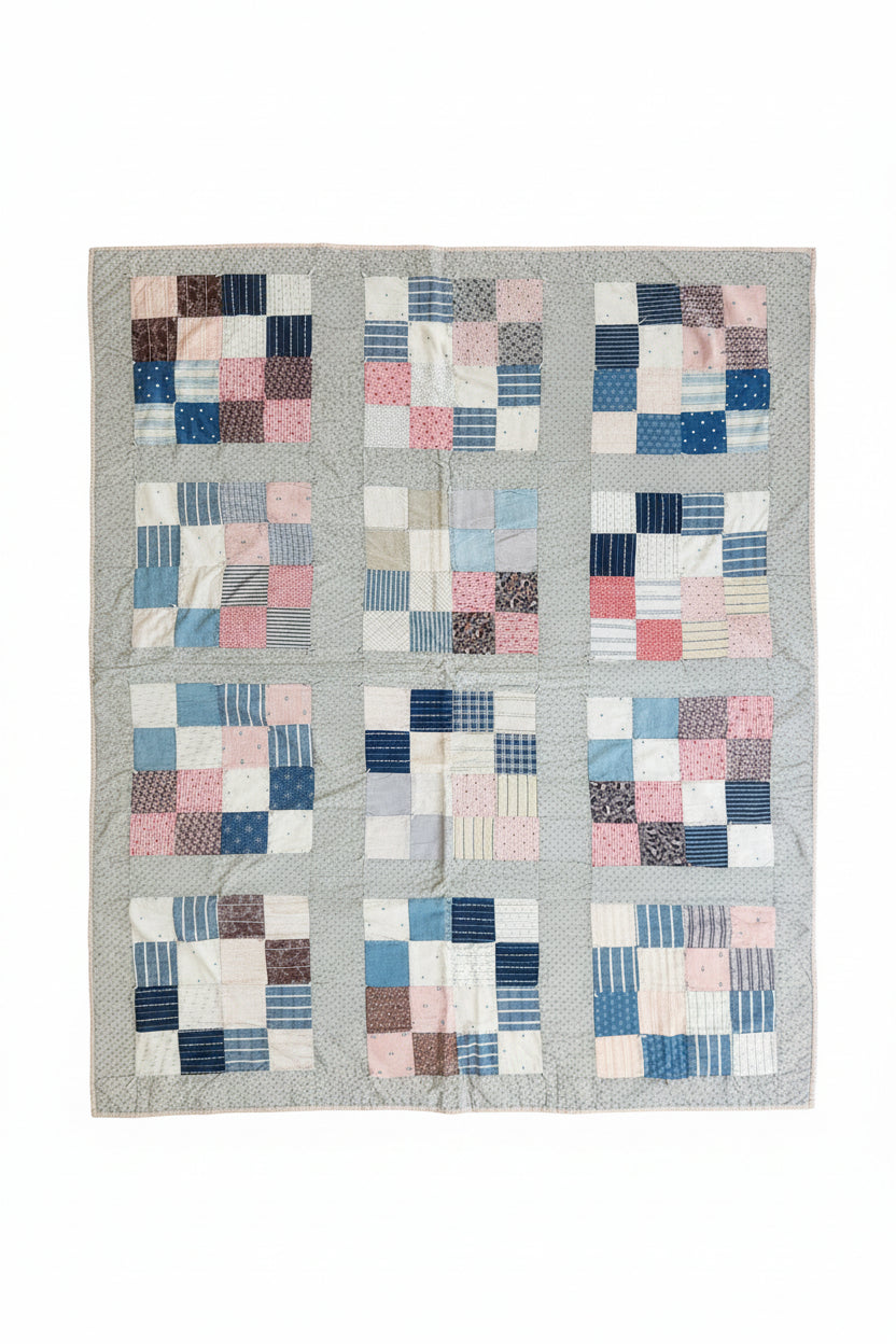 Antique Hand Tied 16 Patch Crib Quilt