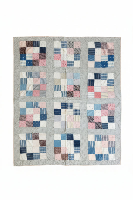 Antique Hand Tied 16 Patch Crib Quilt