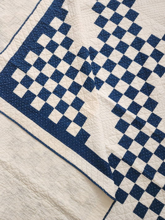 Antique Blue & White Triple Irish Chain Quilt c1900