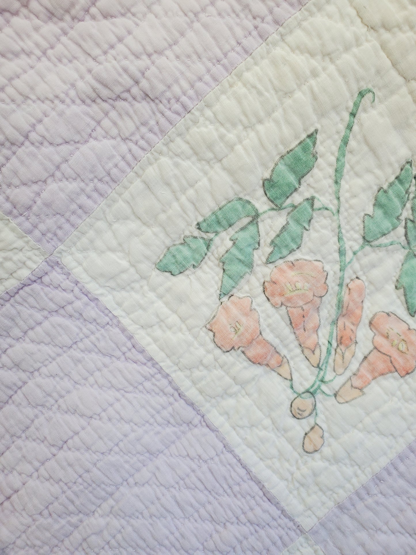 Hand Painted Floral Vintage Quilt