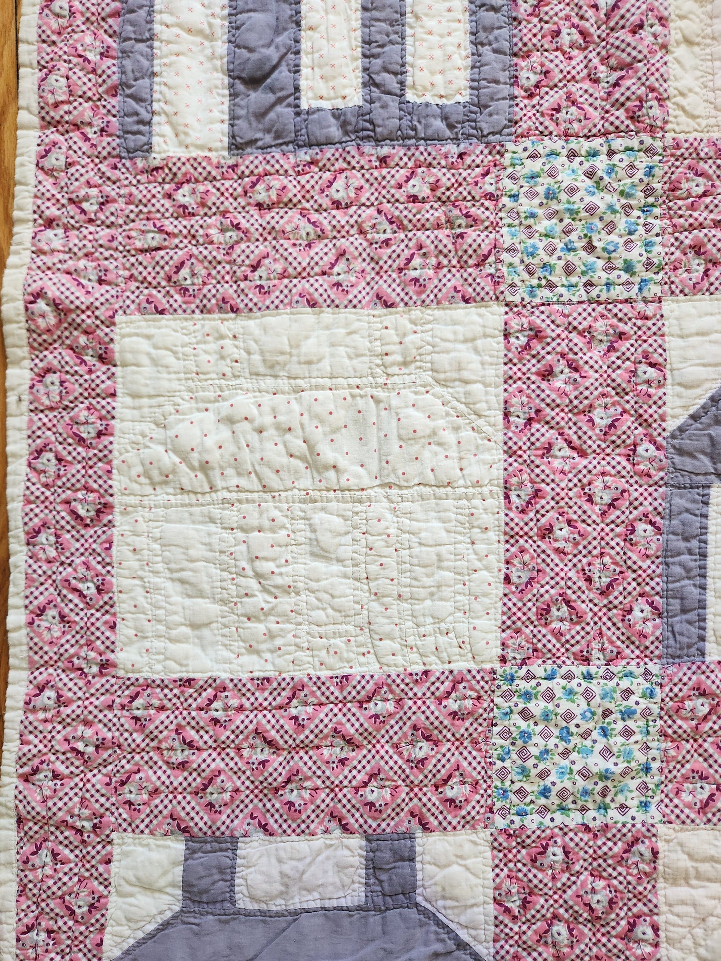 1930’s Feed Sack Log Cabin/School House Quilt