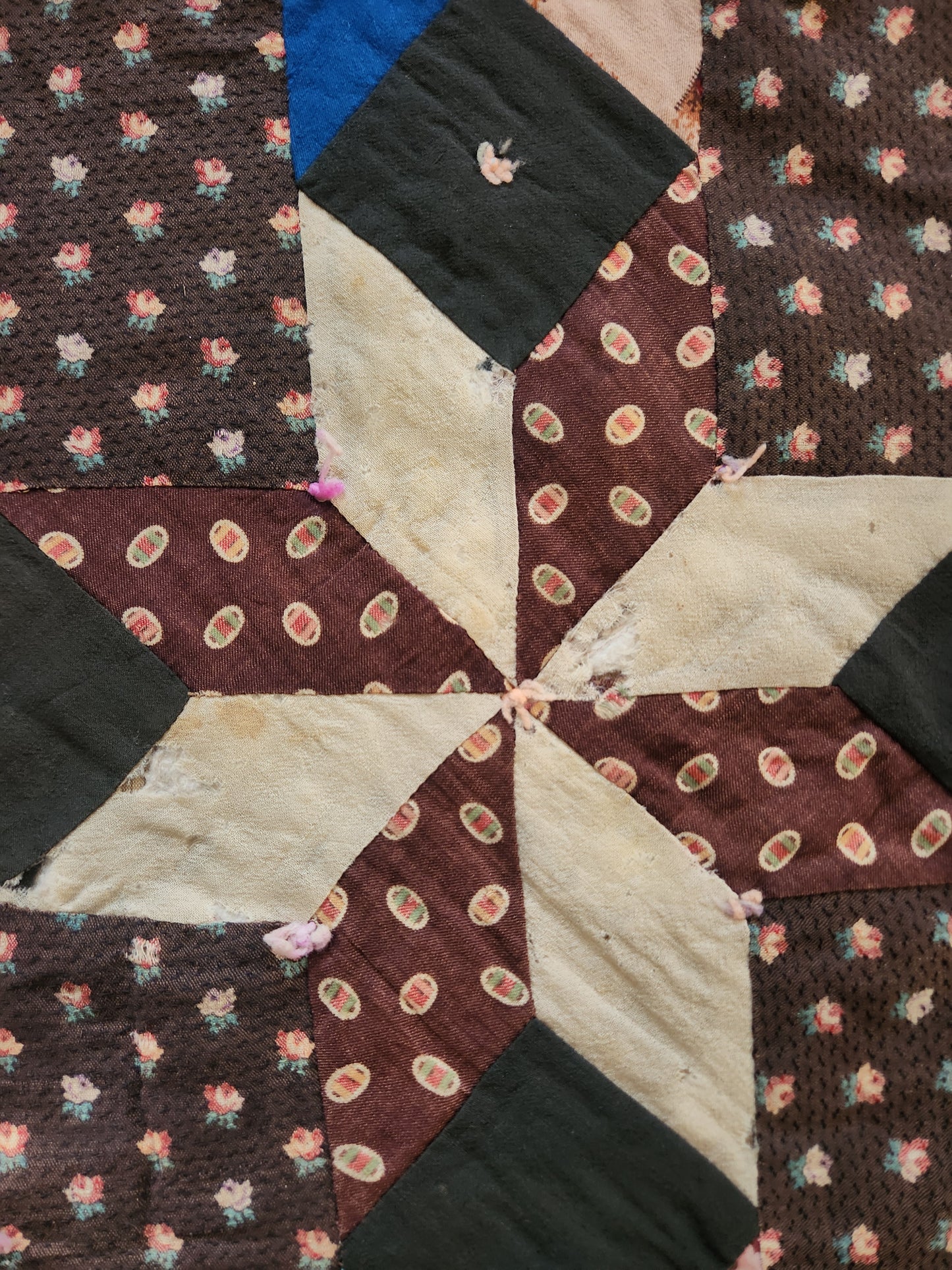 Antique 19th Century Woolen Crib Quilt Hand Tied Touching Stars