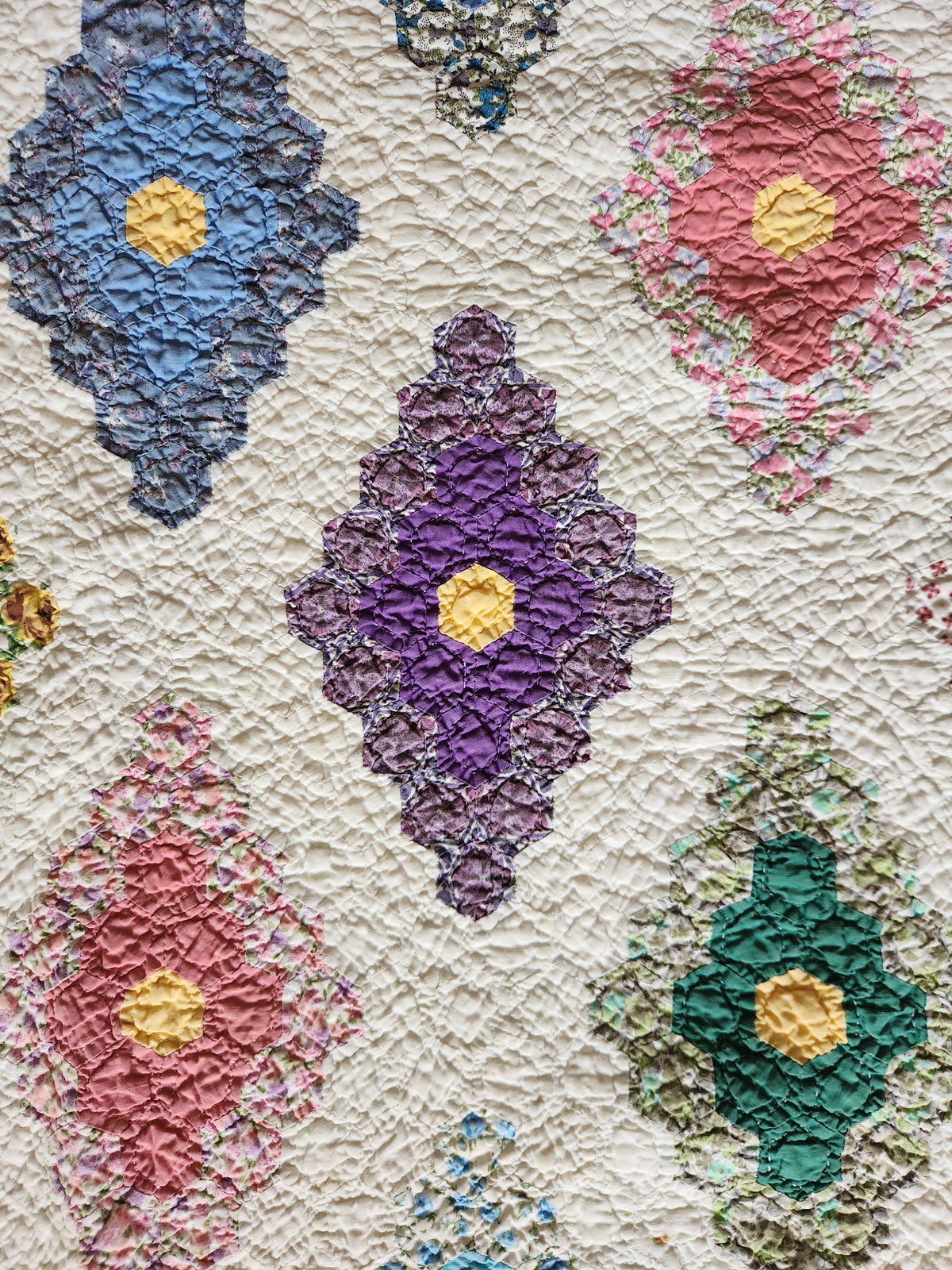 Vintage Hexagon Flower Quilt c1950
