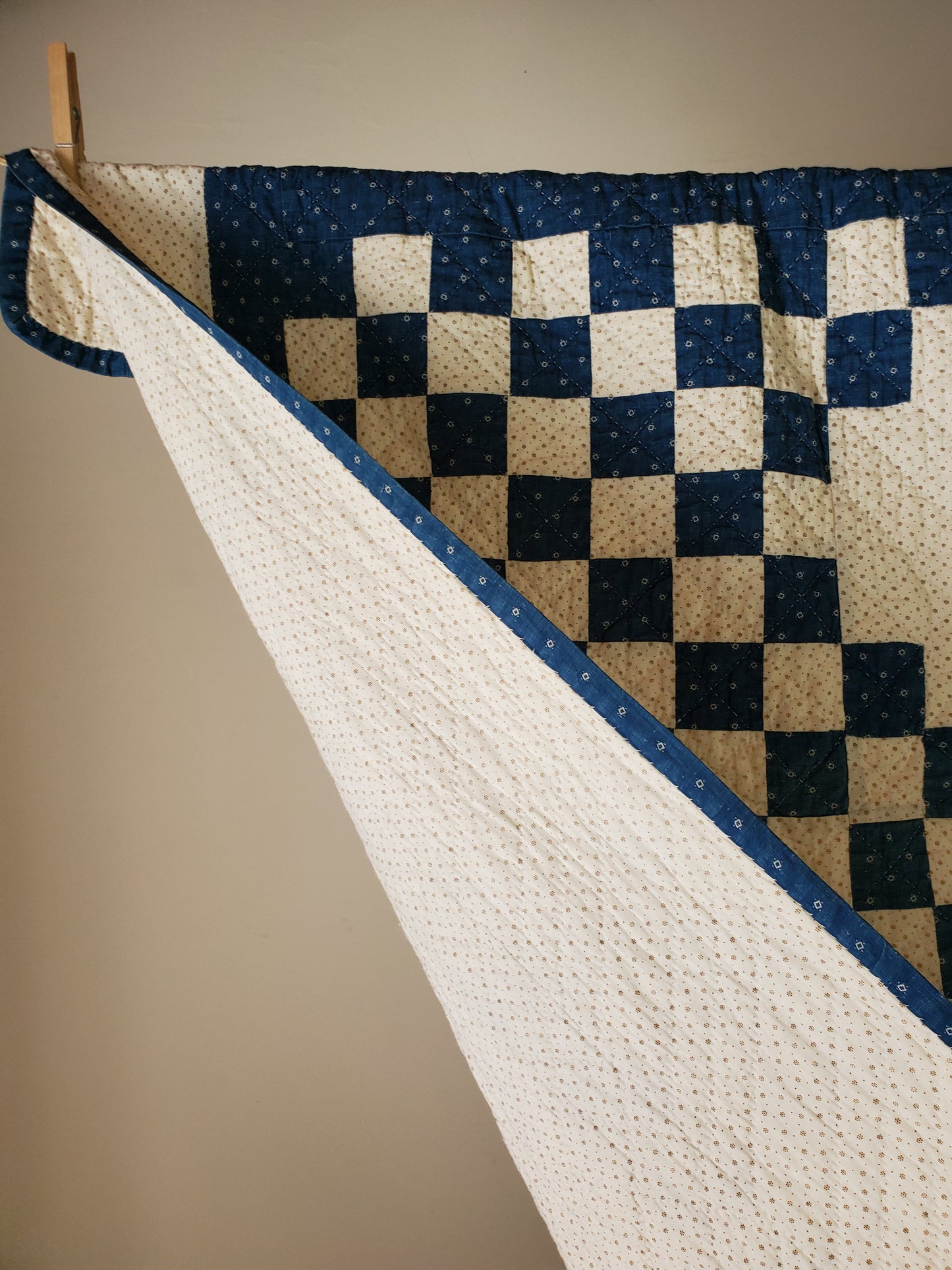 Indigo and White Double Irish Chain Antique Quilt, ca 1900