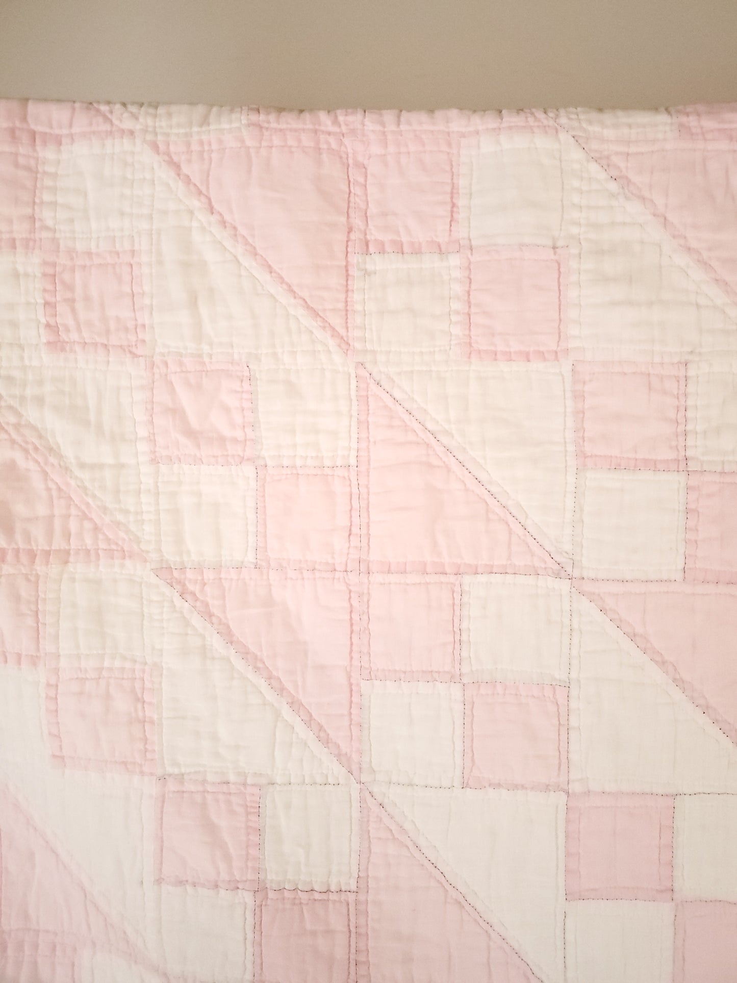 Pink and White Jacob's Ladder Vintage Quilt, ca 1950