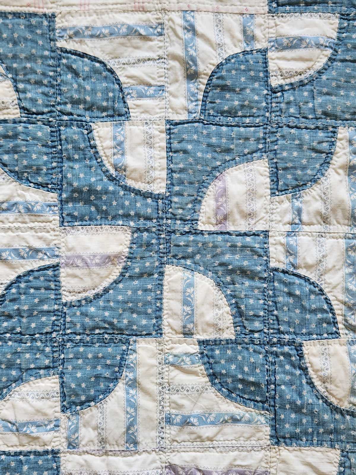 Antique Blue & White Drunkard's Path Quilt c1920