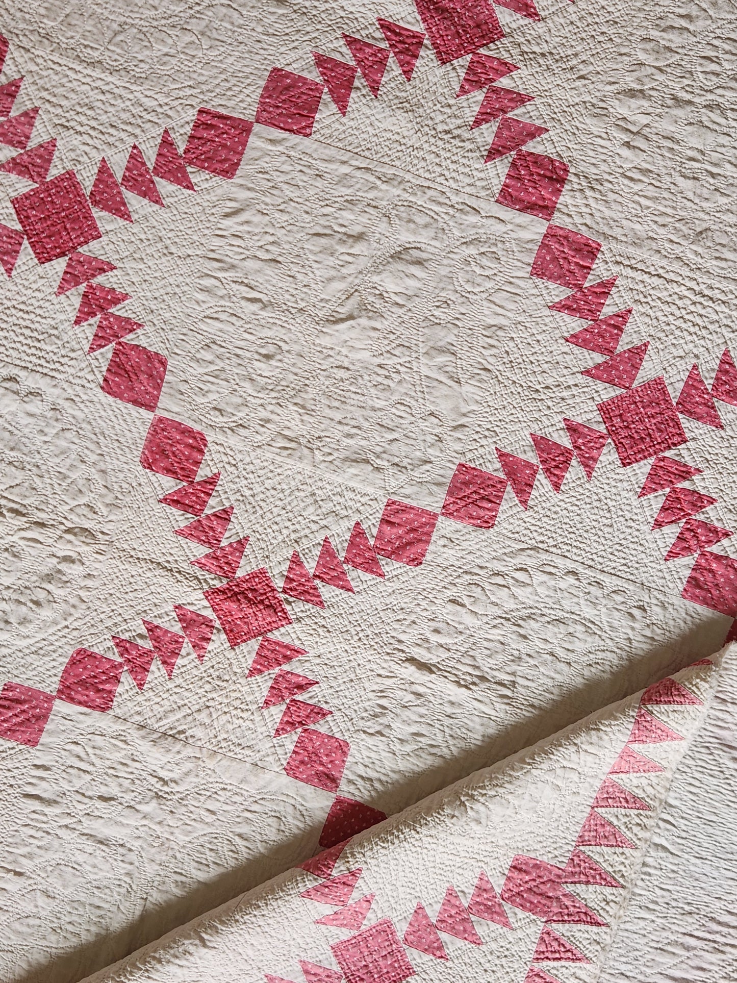 Antique Pink & White Flying Geese Quilt