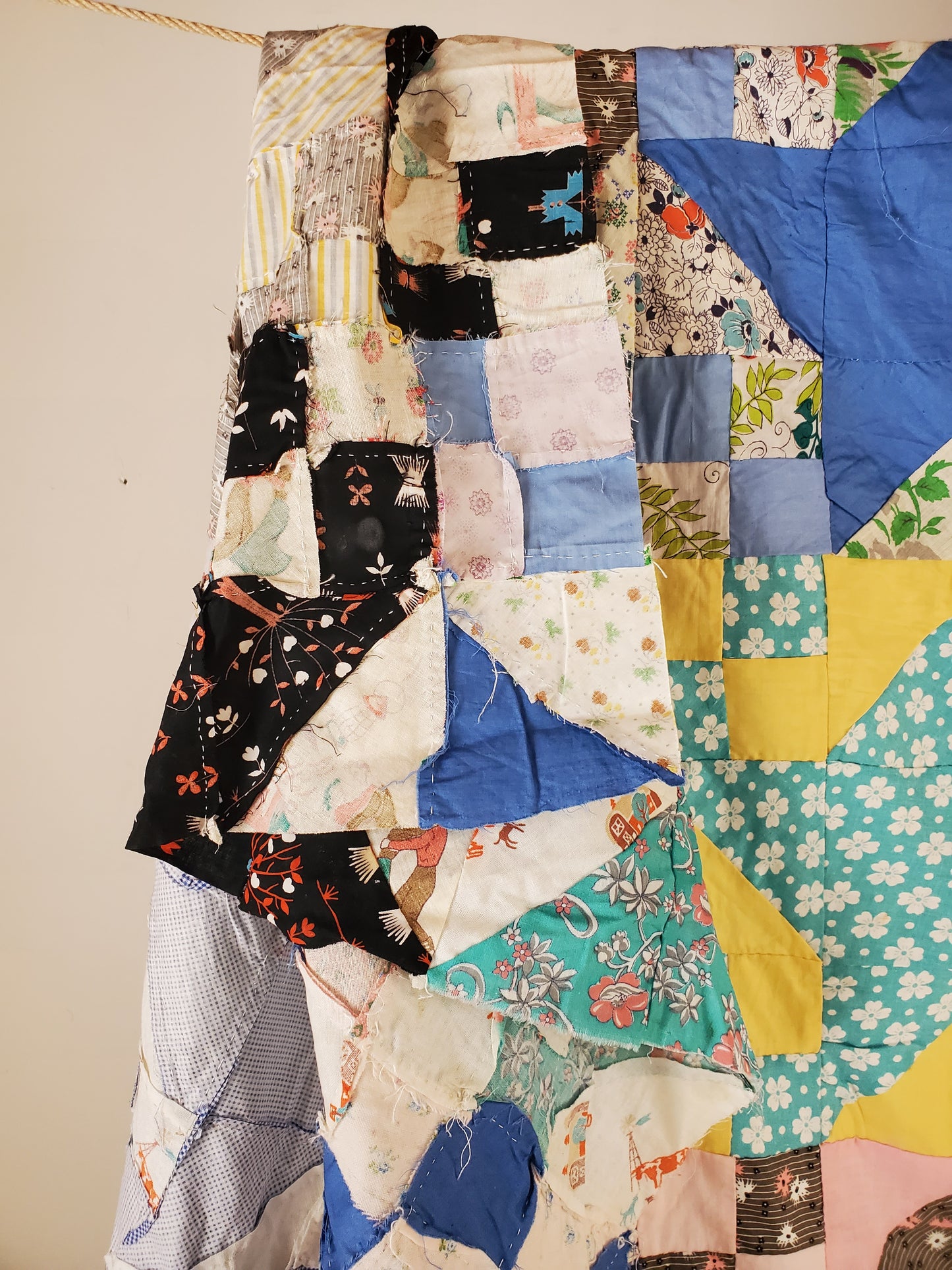 Vintage Snail Trail Quilt Top with Feed Sack, ca 1950