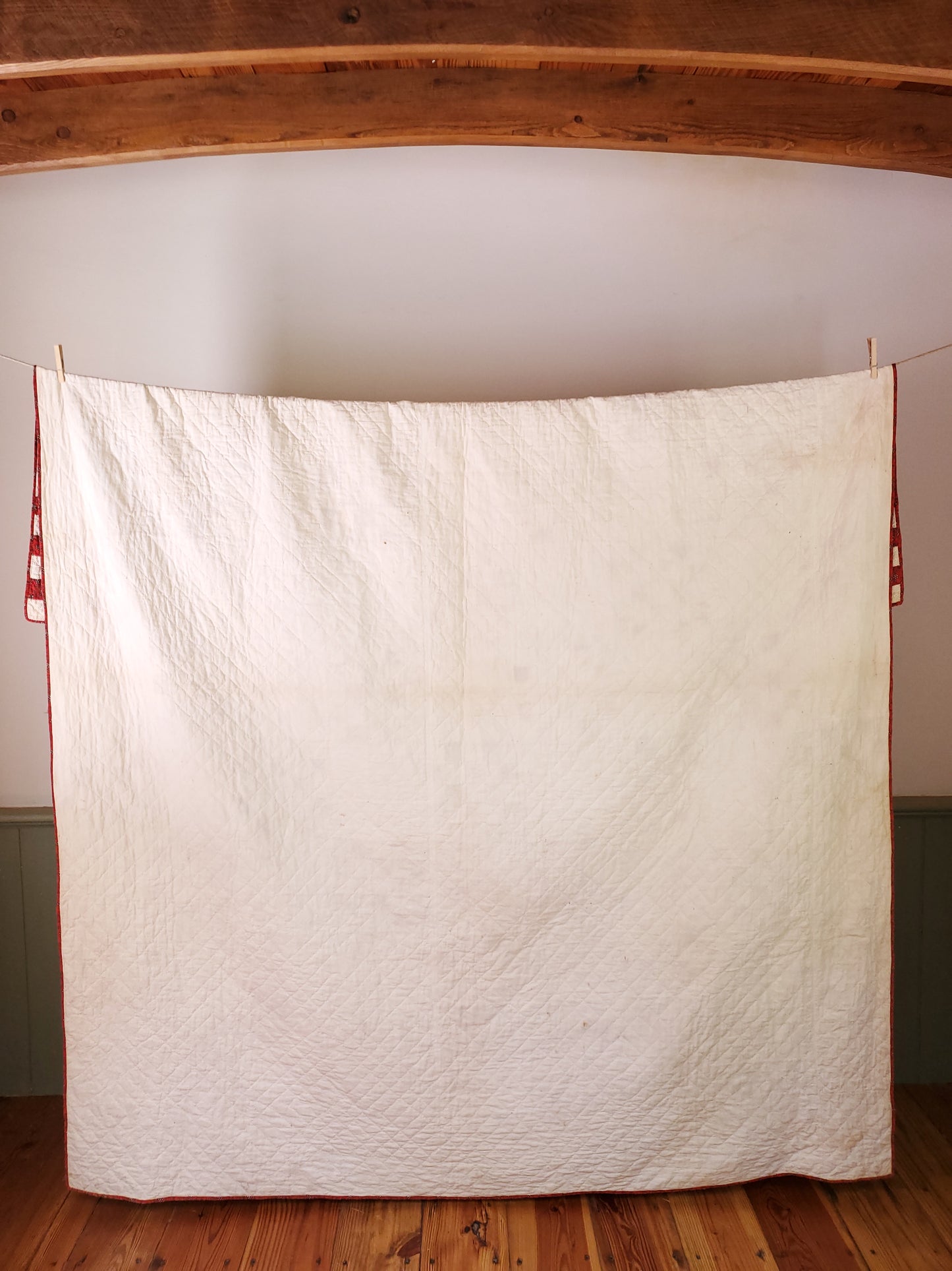 Antique Red and White Double Irish Chain Quilt, ca 1900