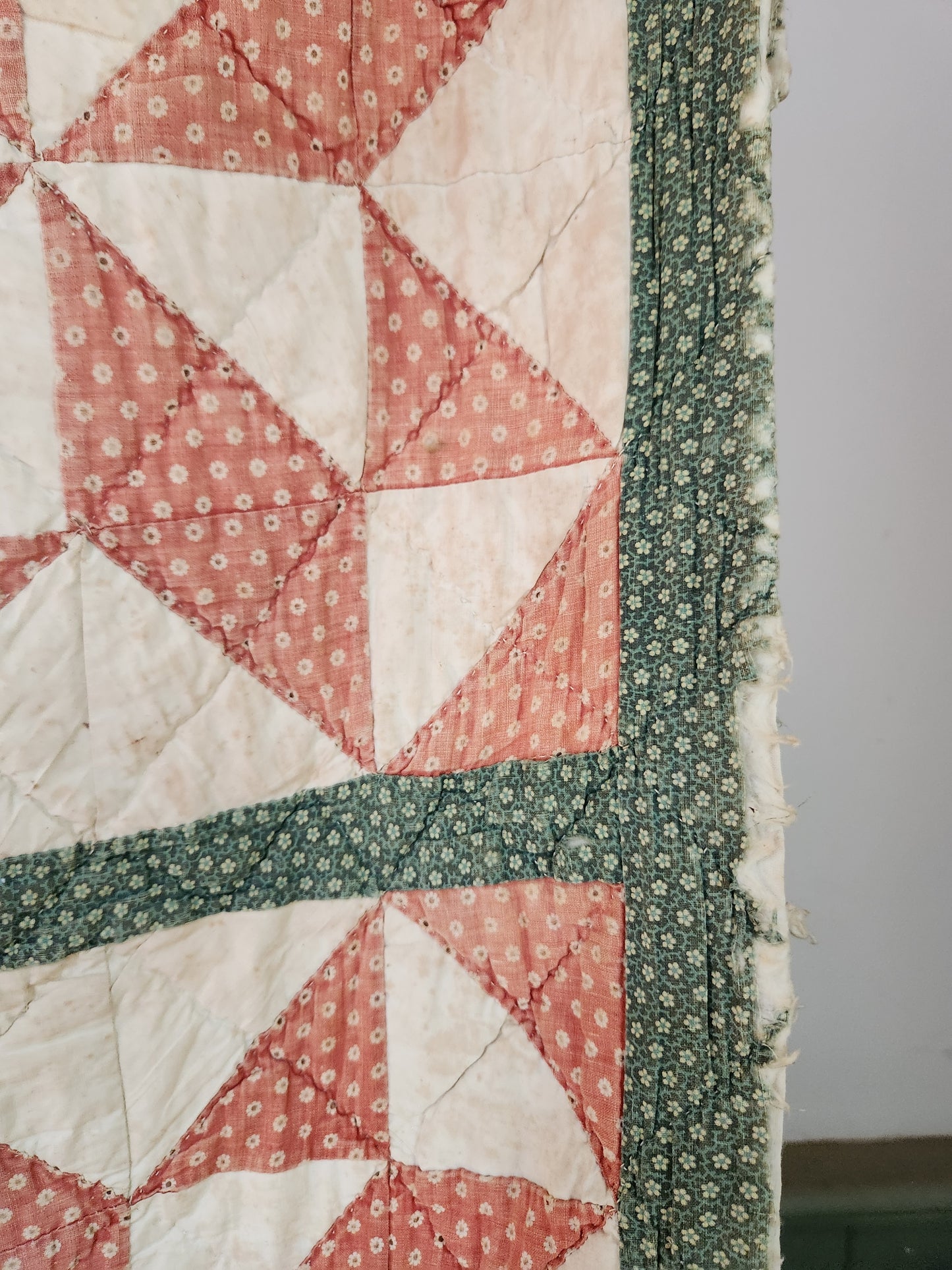 Antique Patchwork Quilt in Green & Red