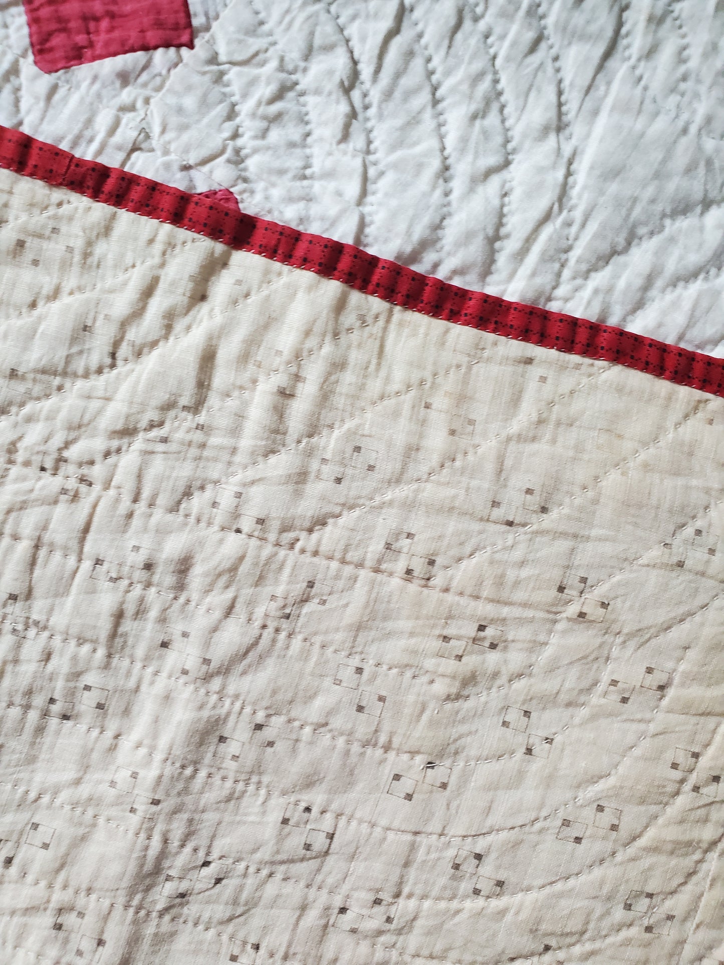 Antique Red & White Chimney Sweep Quilt, ca 1890