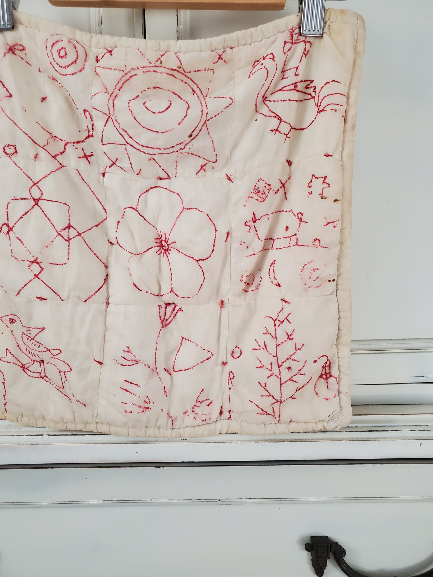 Antique Redwork Doll's Quilt