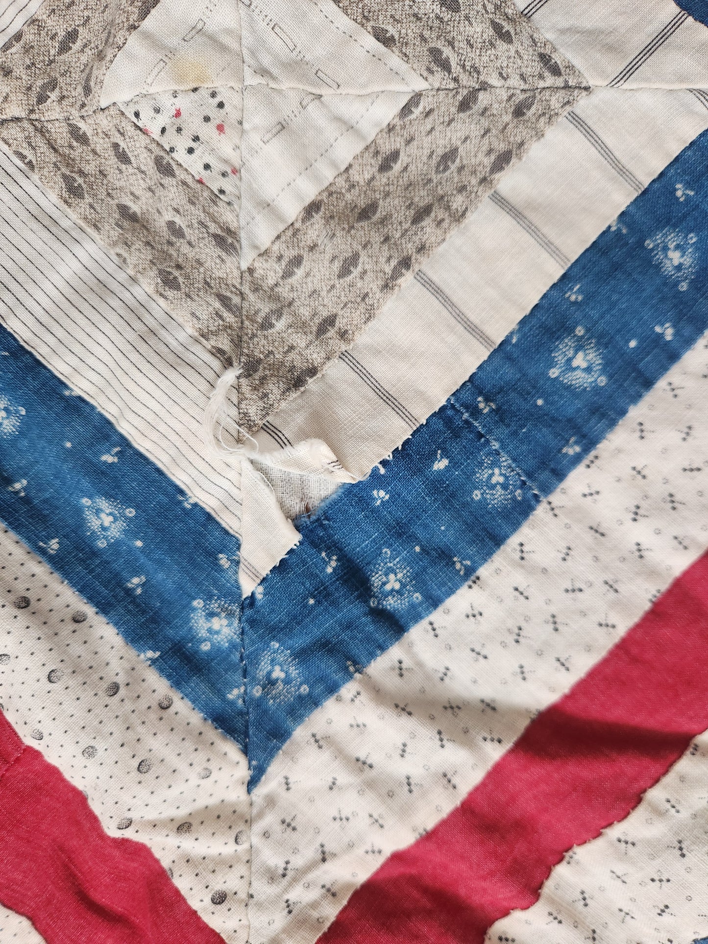 Red White & Blue Patchwork Coverlet c1900