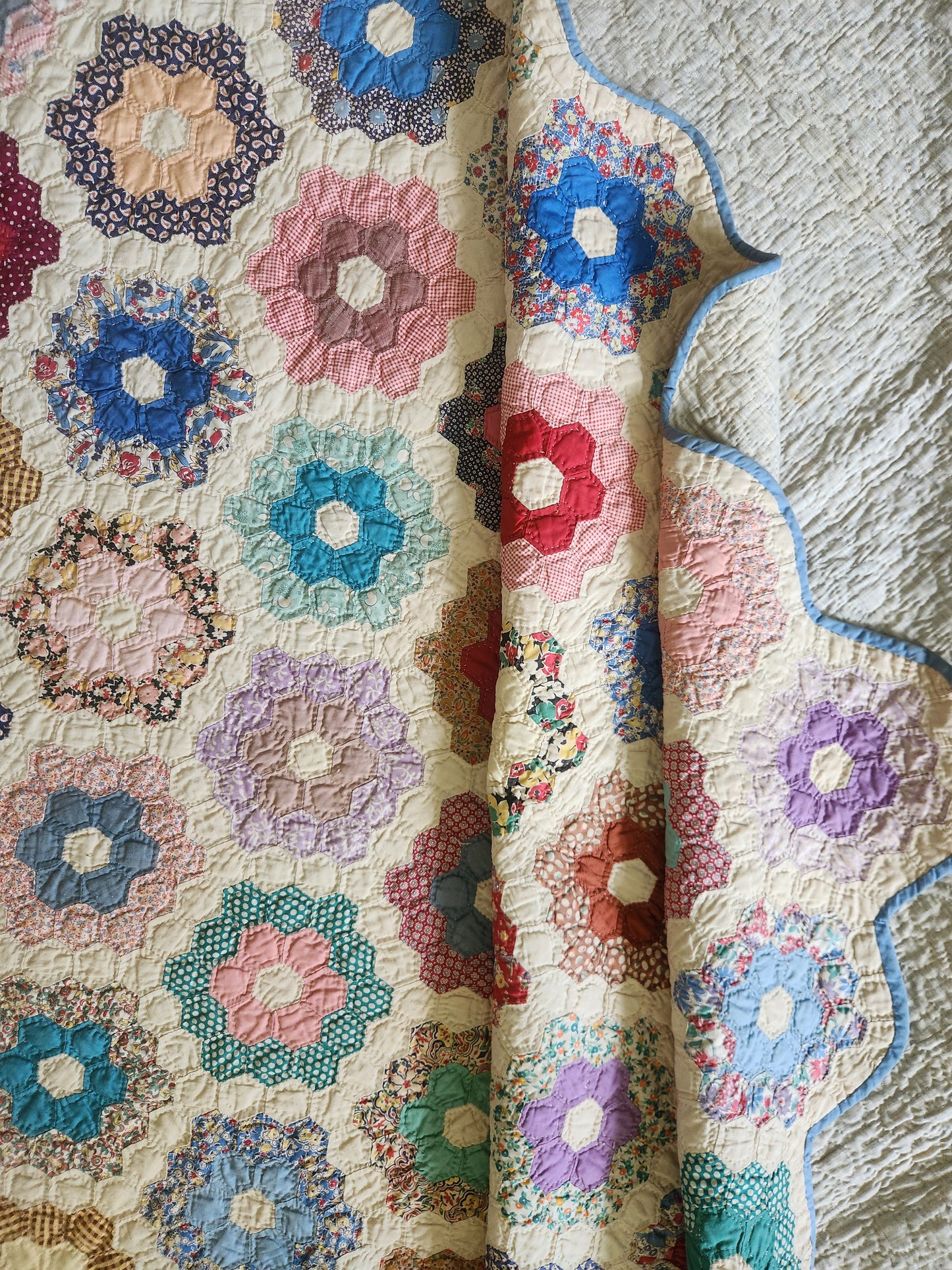 Grandmother's Flower Garden Quilt, dated 1937