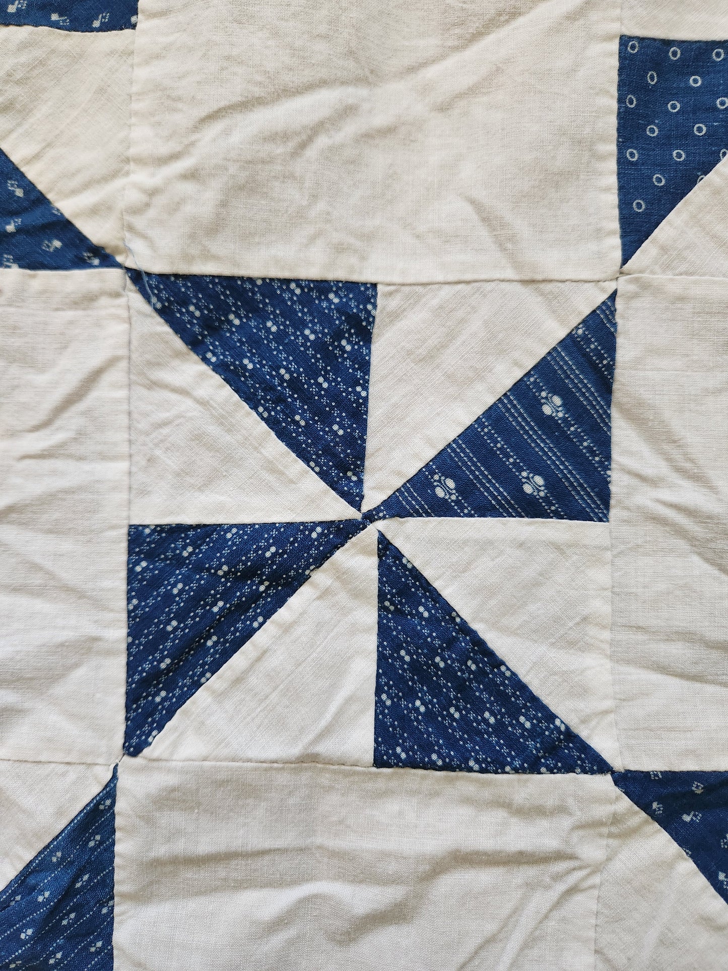 Antique Blue & White Pinwheel Quilt Top c1900