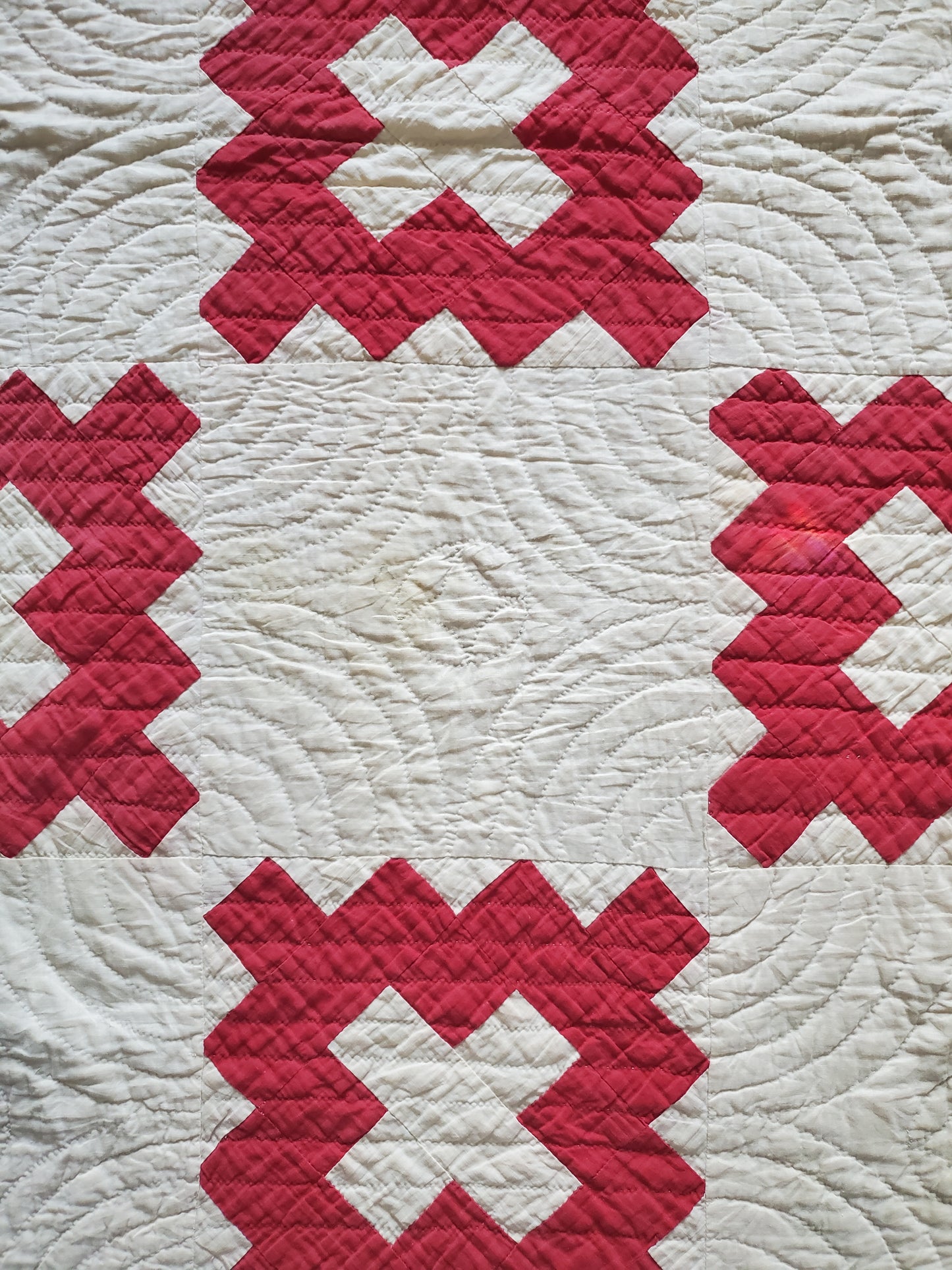 Antique Red & White Chimney Sweep Quilt, ca 1890