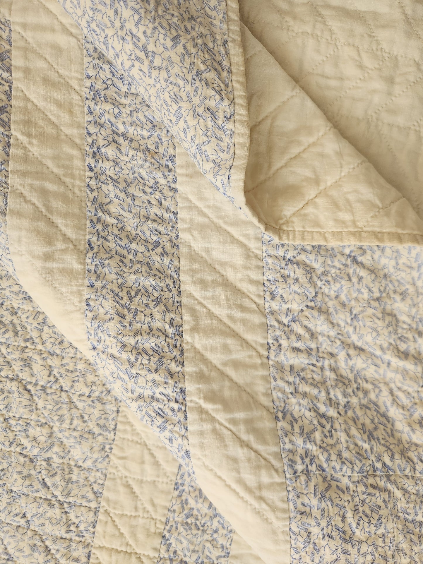 Blue and White Monogrammed Antique Quilt