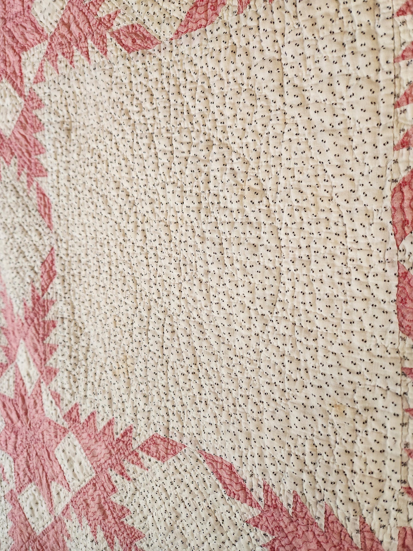 Antique Pink and White Feathered Star Quilt c1890