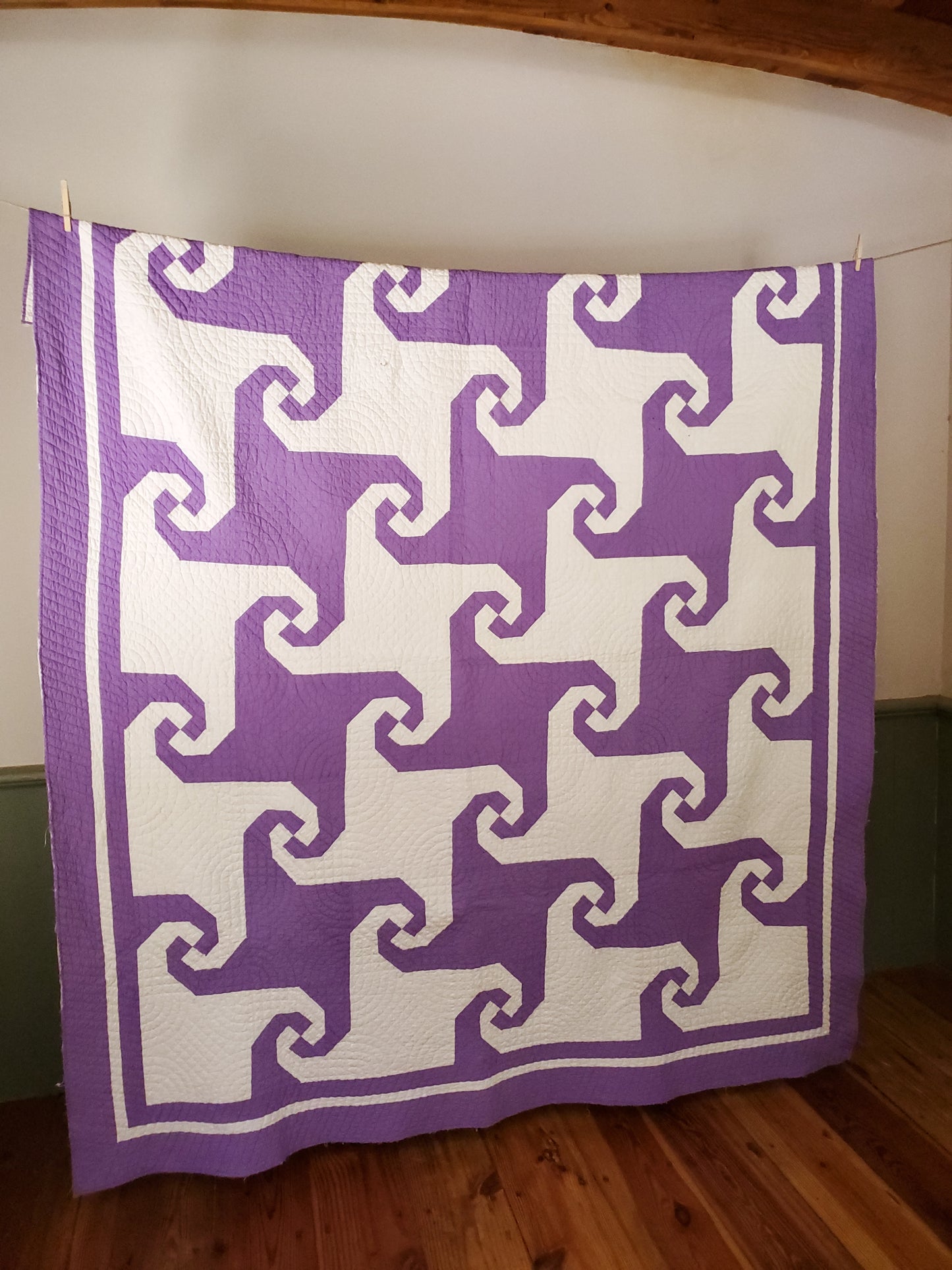 Purple and White Snail Trail Vintage Quilt