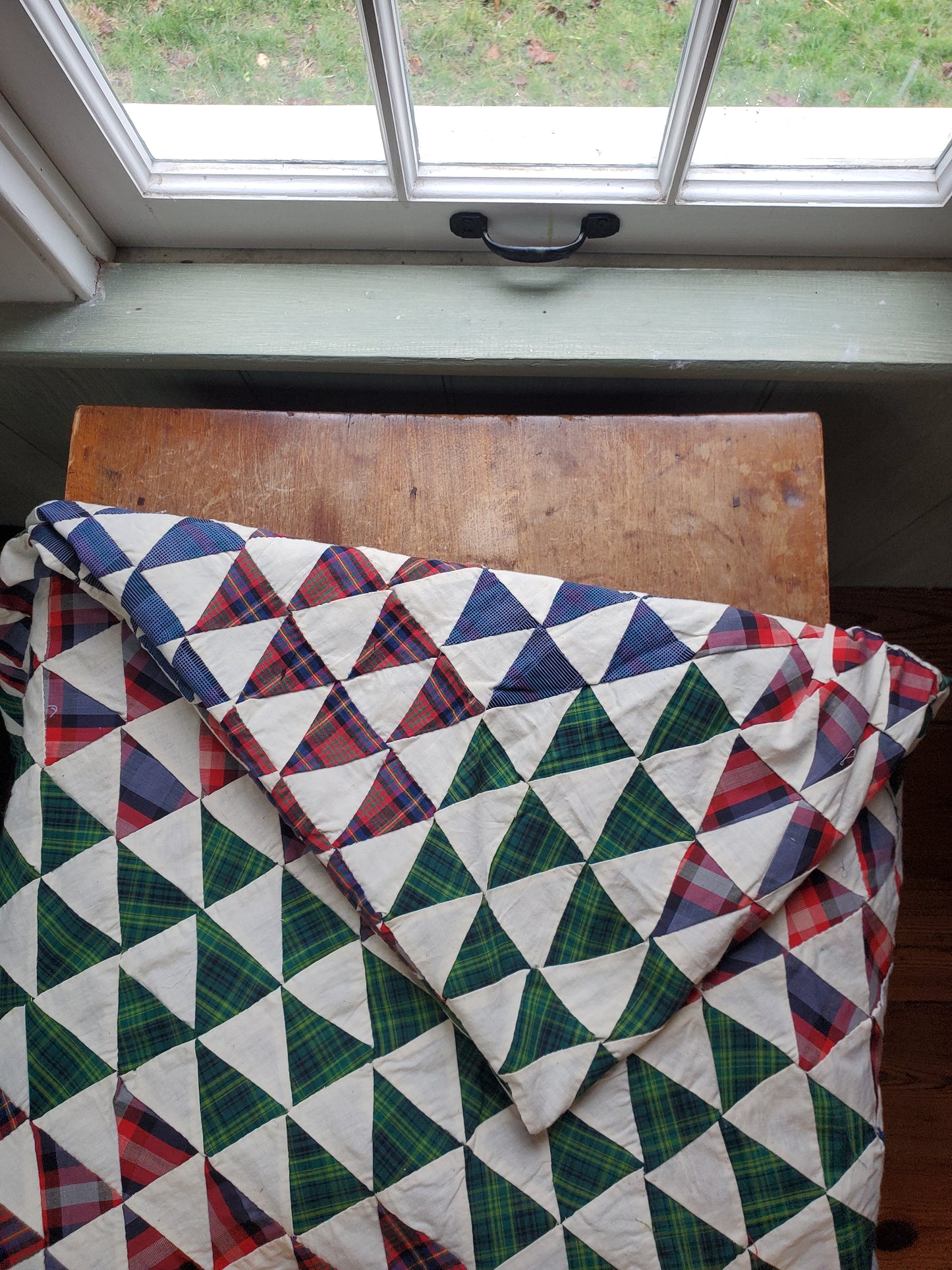 Vintage Plaid Triangle Quilt Top