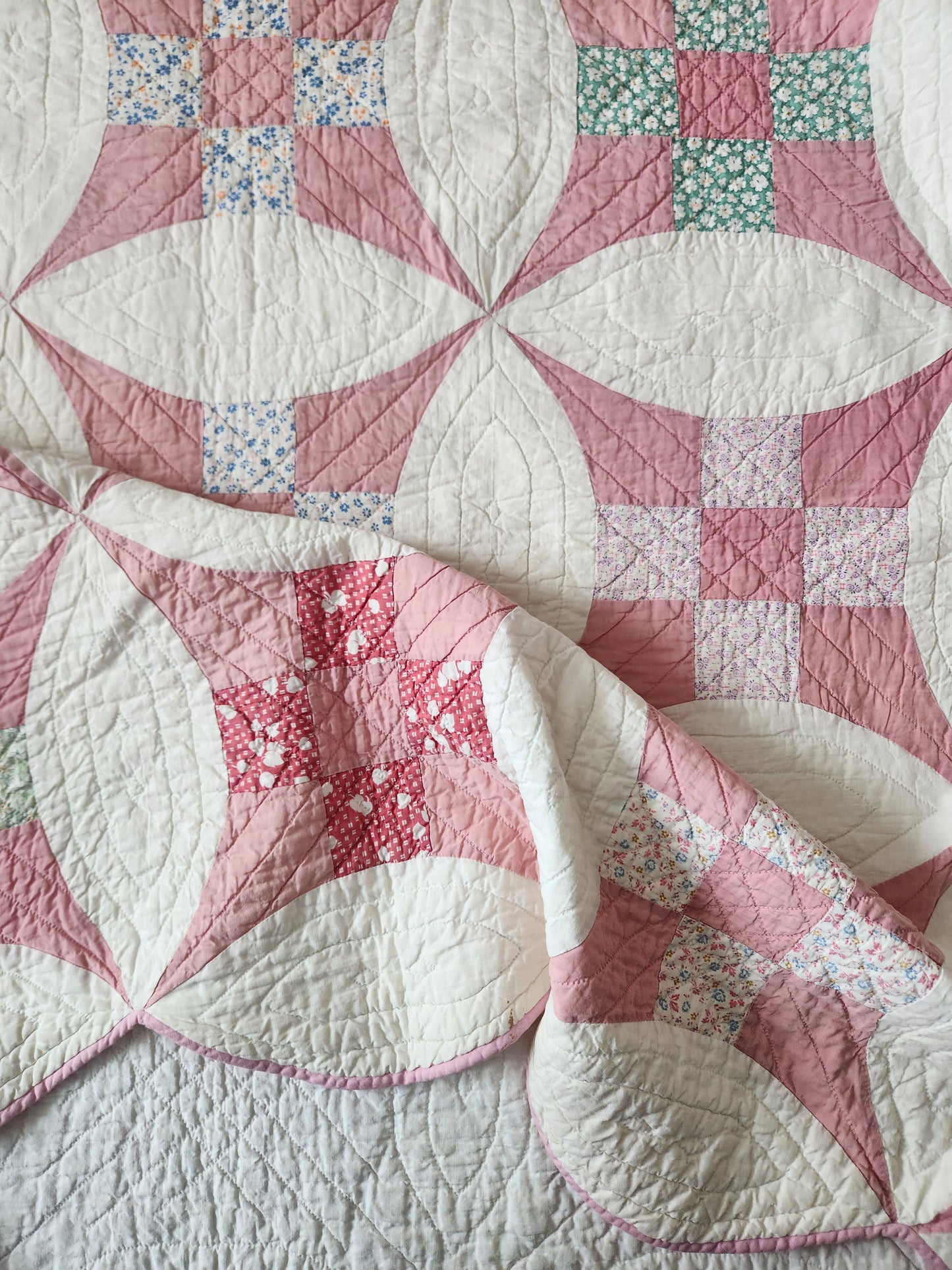 Vintage Pink Improved Nine Patch Quilt 1940