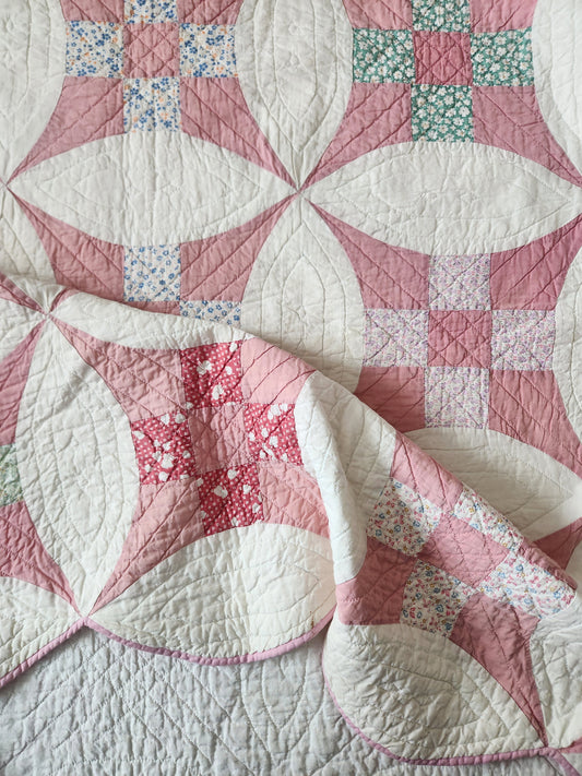 Vintage Pink Improved Nine Patch Quilt 1940