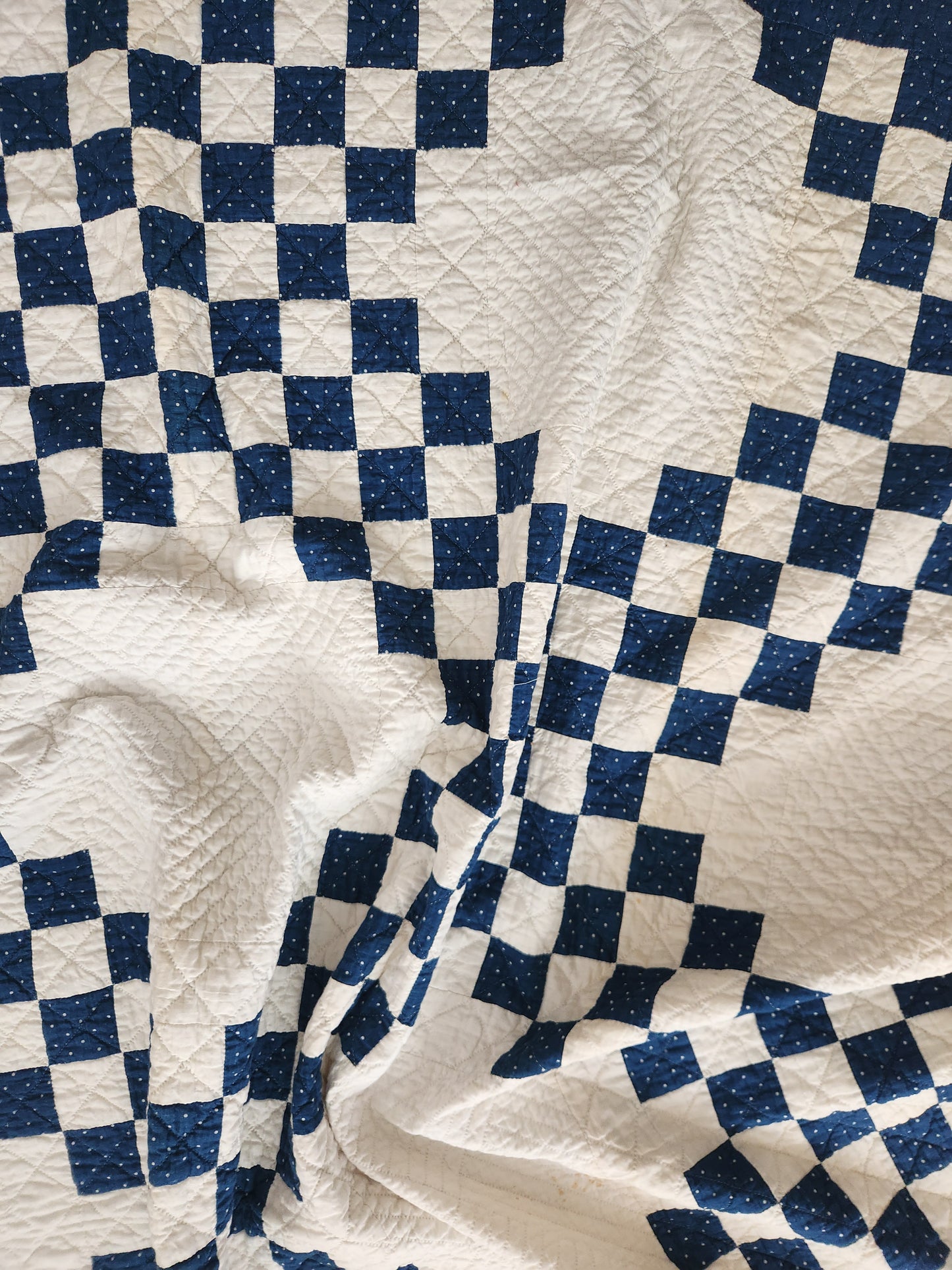 Antique Blue & White Triple Irish Chain Quilt c1900