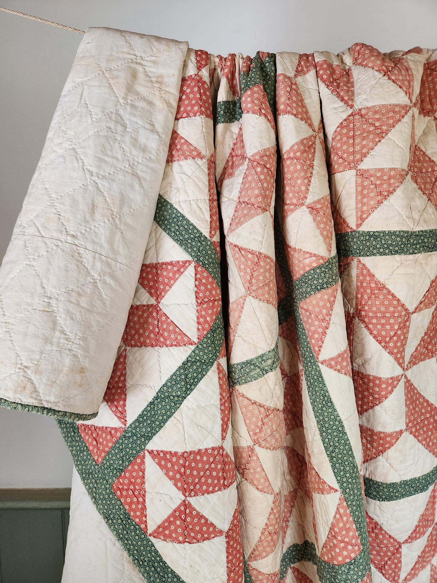 Antique Patchwork Quilt in Green & Red