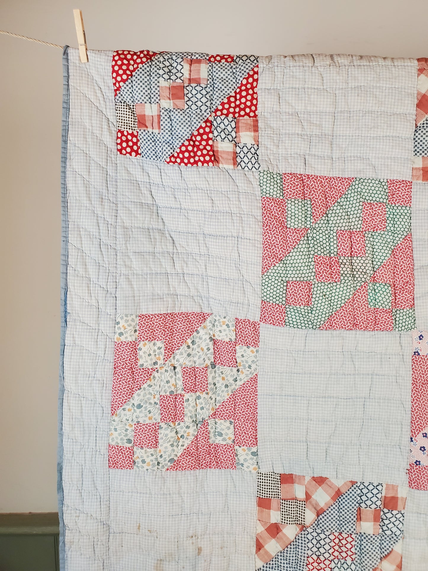 Red, White and Blue Gingham Vintage Quilt, ca 1930