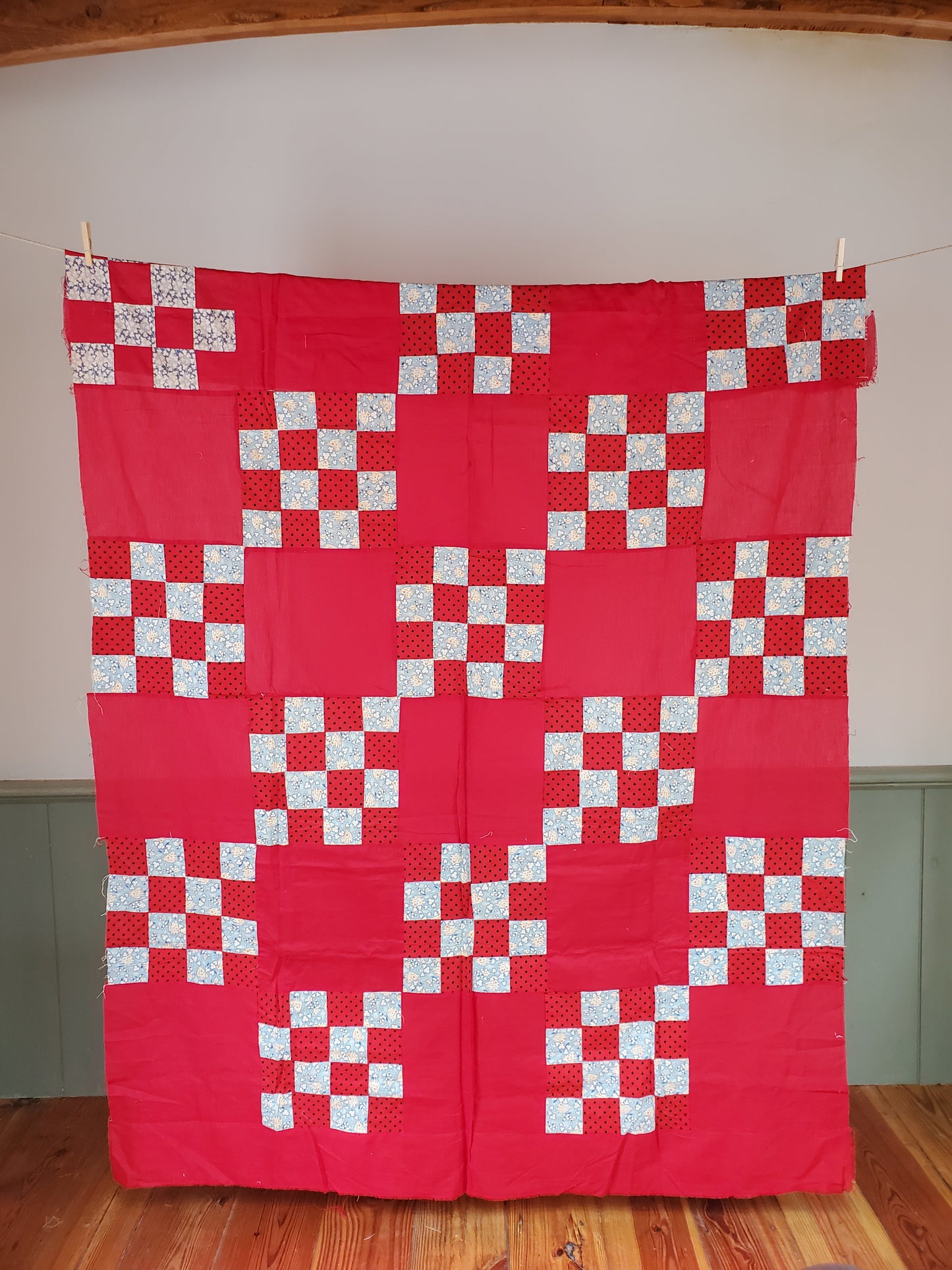 Red 16 Patch Vintage Quilt Top, ca 1950