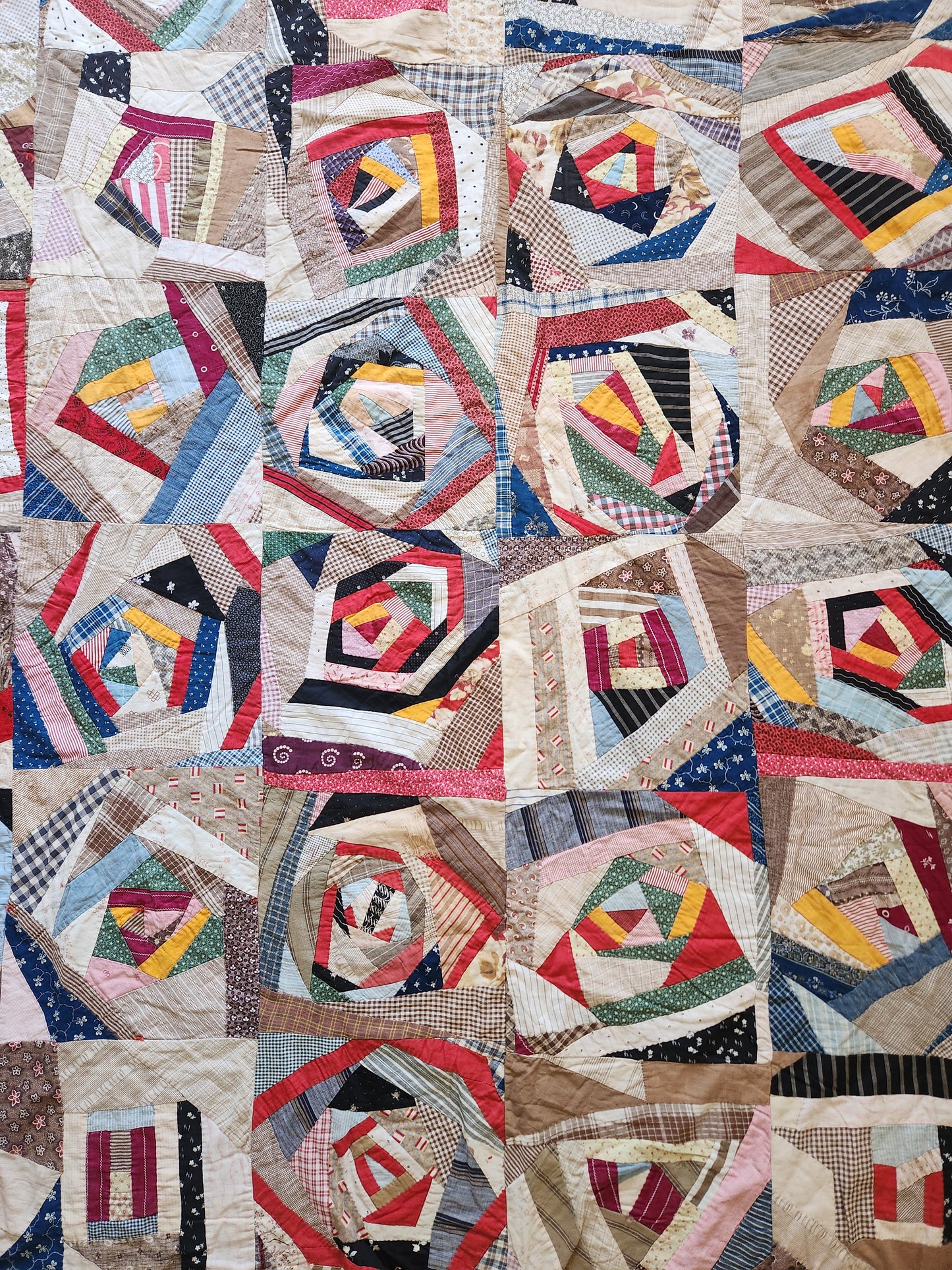 Antique Unfinished Foundation Pieced Quilt Top c1900