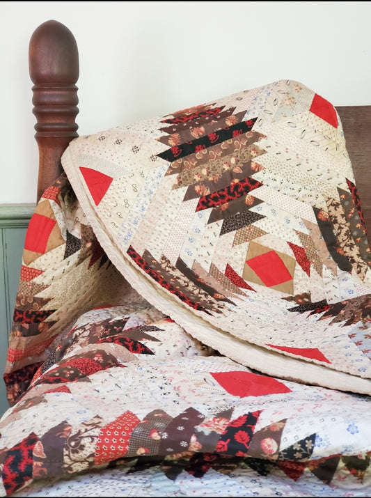 Stunning Antique Pineapple Log Cabin Quilt, ca 1880