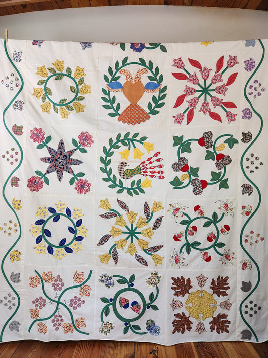 Vintage Hand Stitched Album Coverlet c1950 (A)