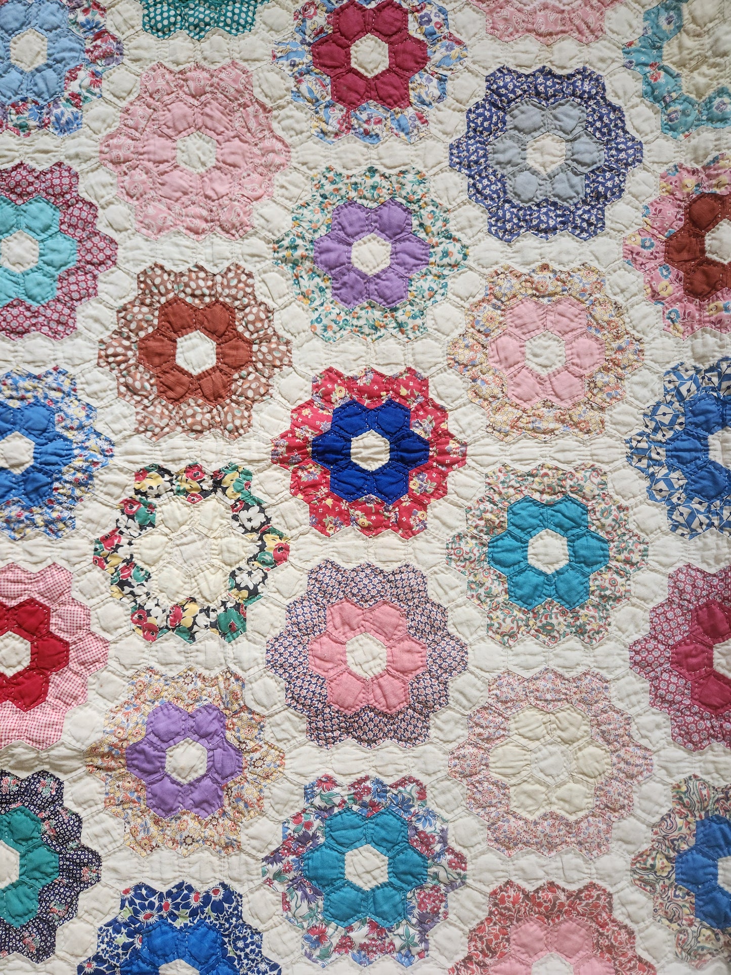 Grandmother's Flower Garden Quilt, dated 1937