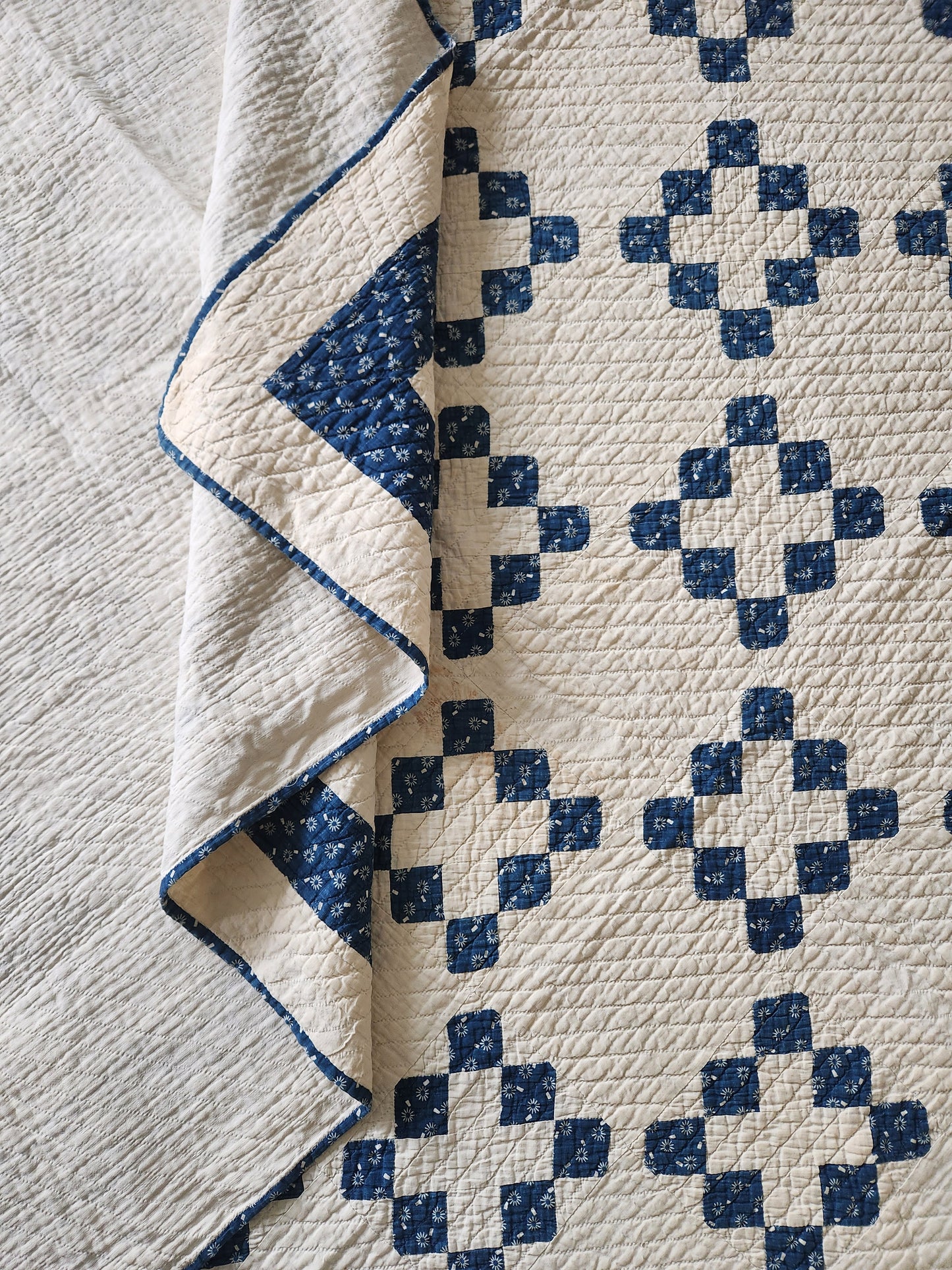 Antique 19th Century Indigo & White Patchwork Quilt