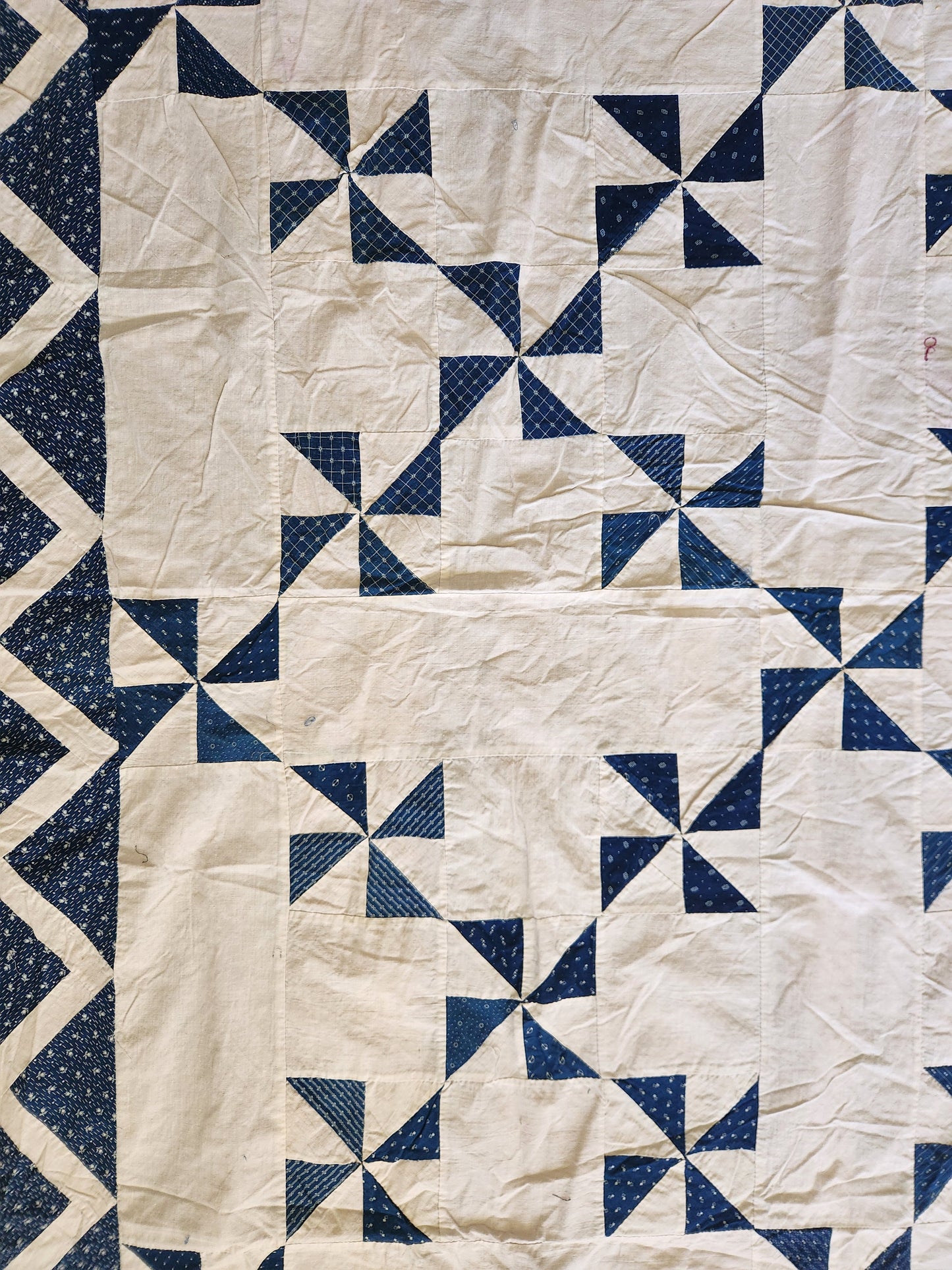 Antique Blue & White Pinwheel Quilt Top c1900